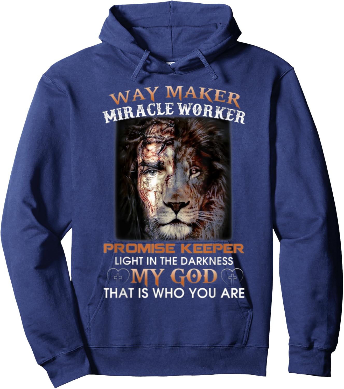 Lion-Way-Maker-Miracle-Worker-Promise-Keeper Hoodie - Hoodie | Navy
