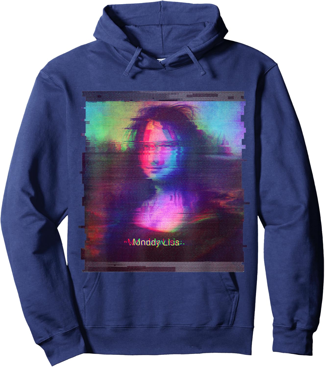 Trippy Glitch Aesthetic Vaporwave Monday Lisa Parody Art Hoodie - Hoodie | Navy