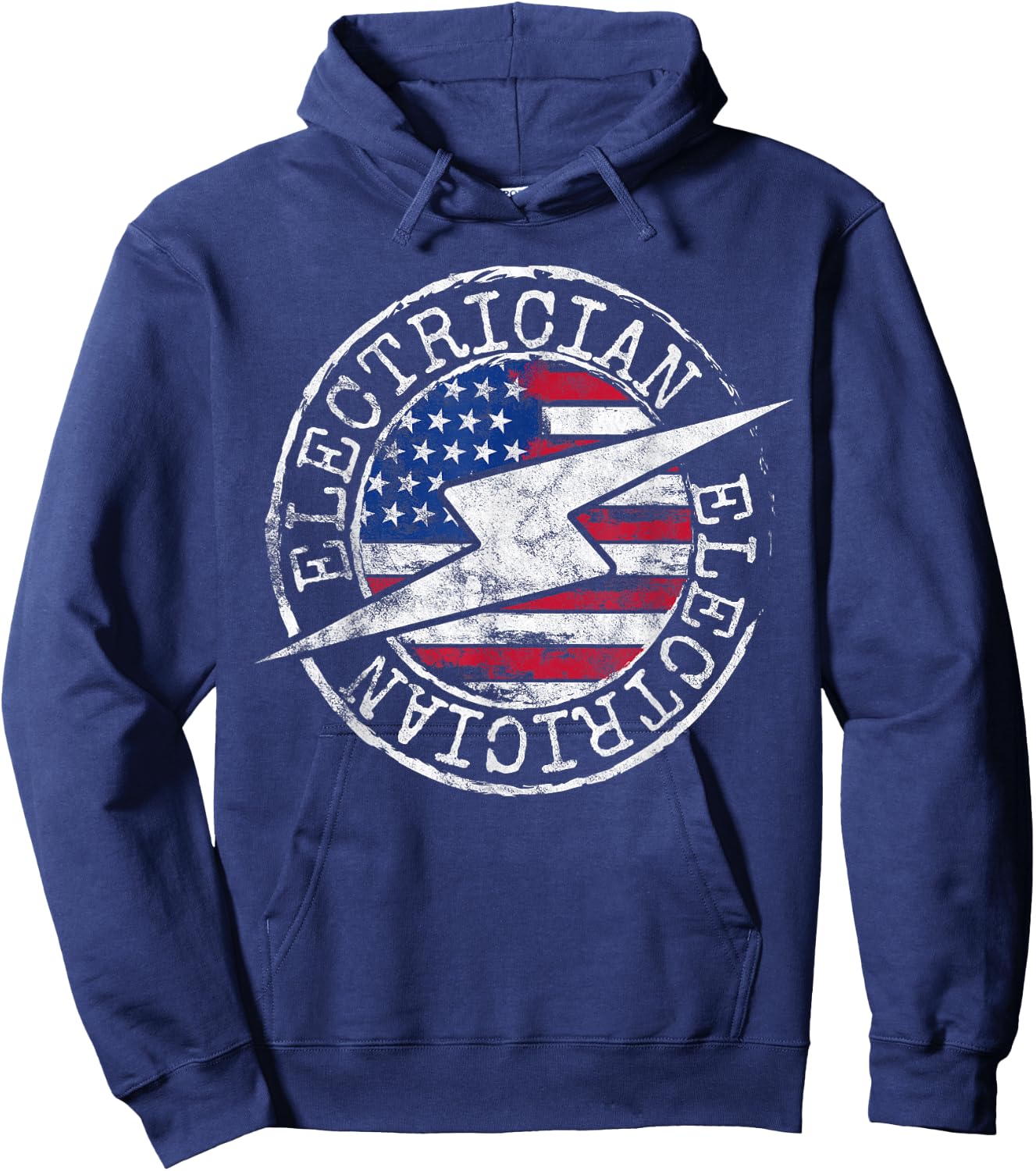 Electrician American Flag Electrical Gift USA Stamp Style Kids Men Hoodie - Hoodie | Navy