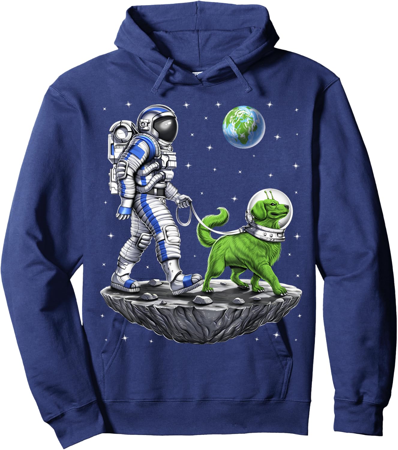 Space Astronaut Walking Alien Dog Planet Earth Hoodie - Hoodie | Navy
