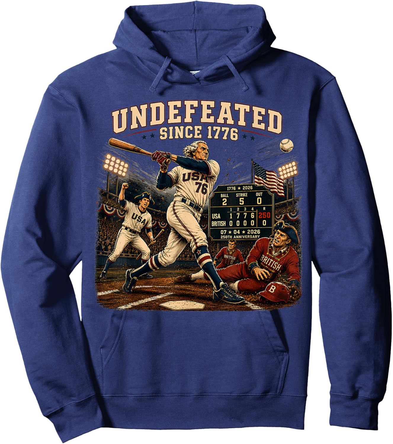 4th of July Baseball Undefeated Since 1776 250 Years Hoodie - Hoodie | Navy