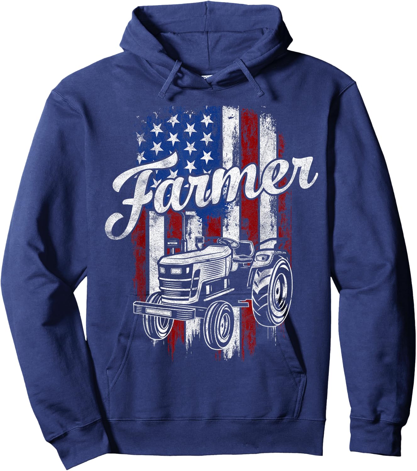 Farmer American Flag Farming Gift Usa Patriotic Distressed Kids Men Hoodie - Hoodie | Navy