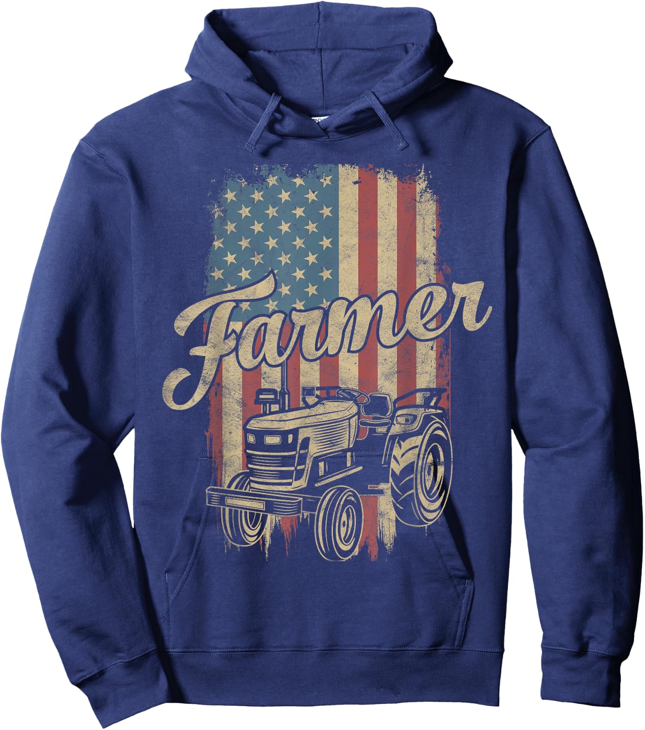 Farmer American Flag Retro Farming Tractor Usa Patrioticic Women Kids Men Hoodie - Hoodie | Navy