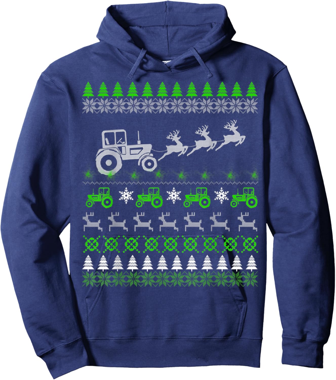 Funny Tractor Farmer Ugly Christmas Sweaters Hoodie - Hoodie | Navy