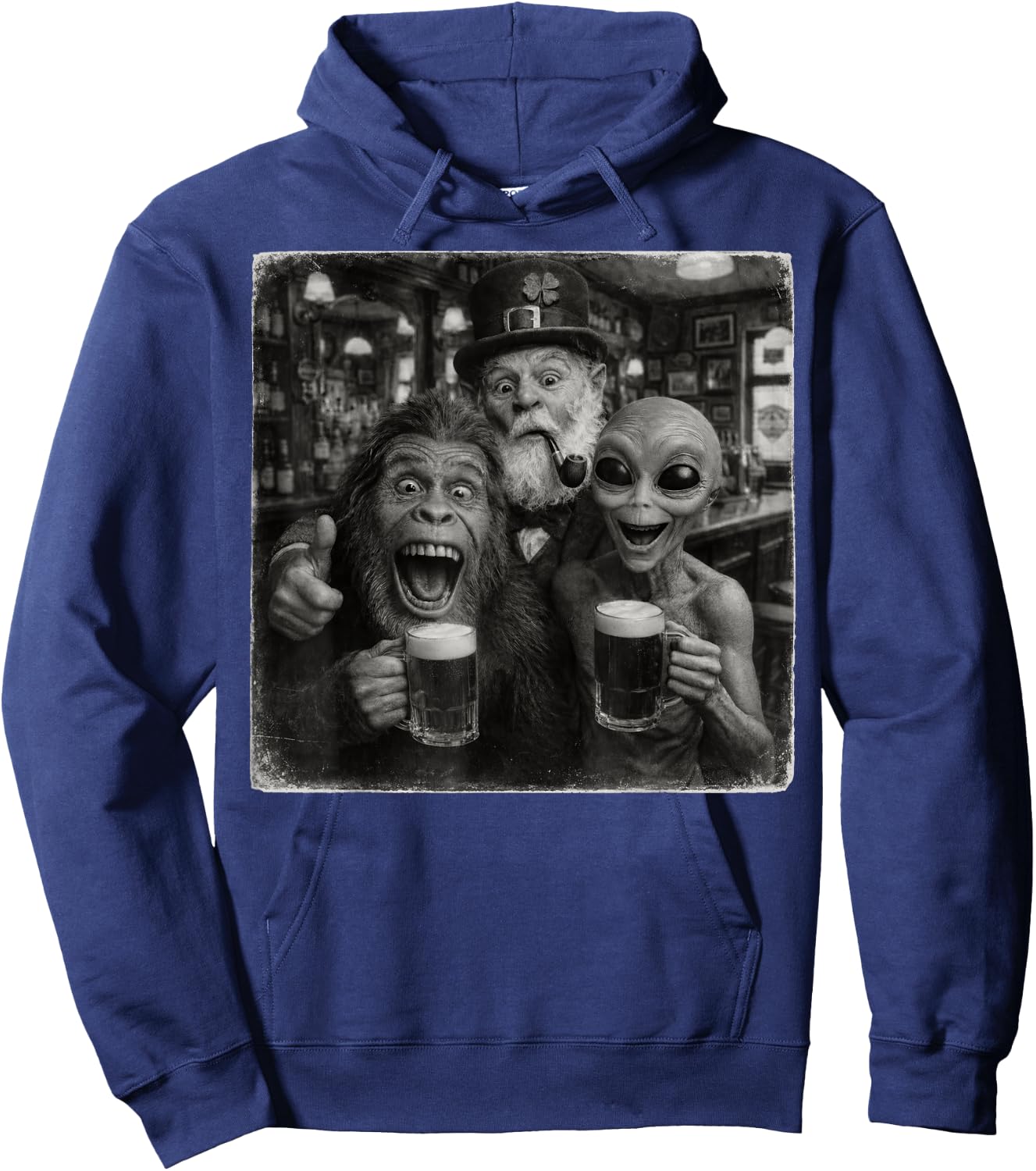 Alien Bigfoot Leprechaun Funny Selfie Squad Memes st Patrick Hoodie - Hoodie | Navy
