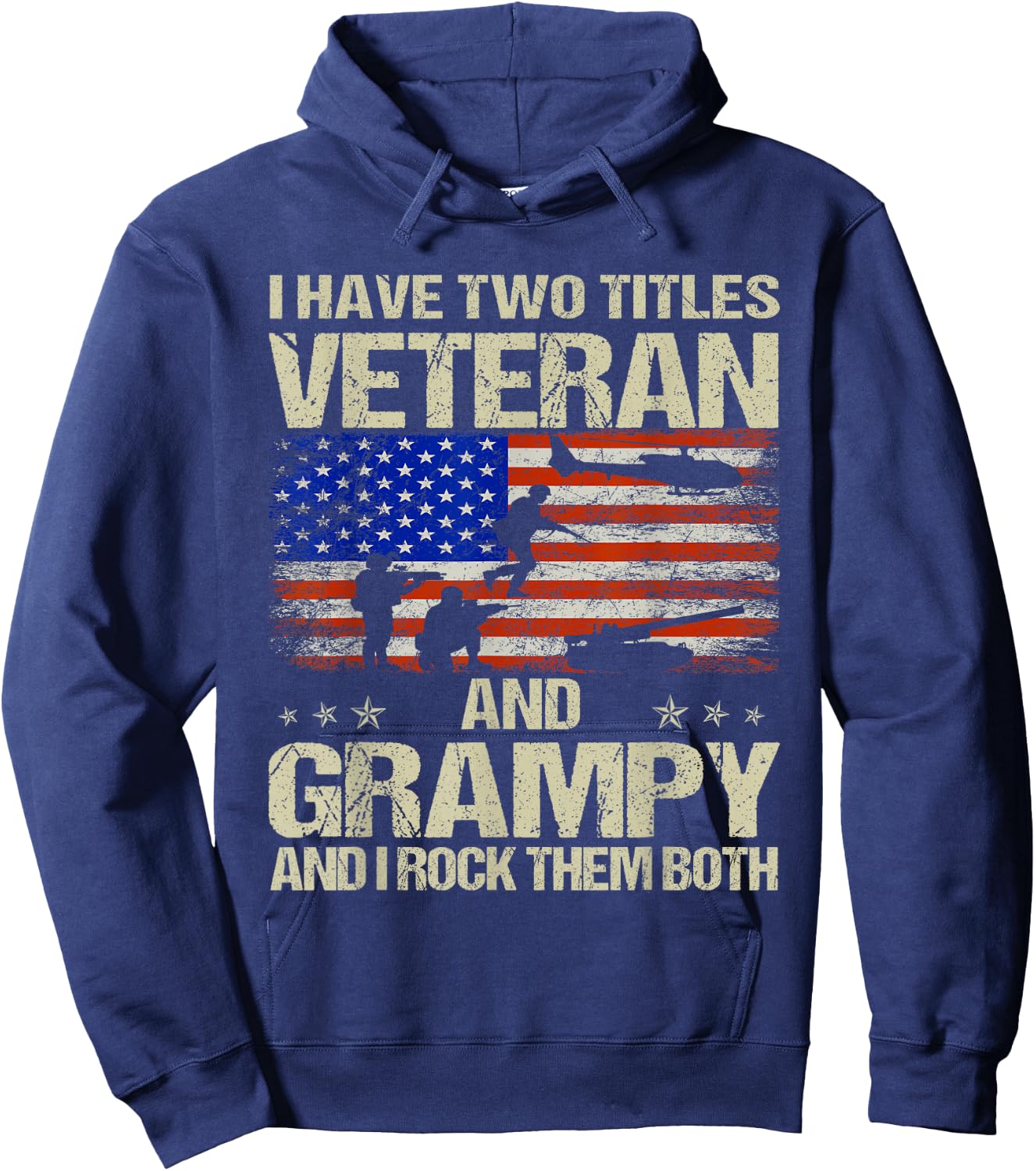 I Have Two Titles Veteran And Grampy Funny Dad Papa Grandpa Hoodie - Hoodie | Navy