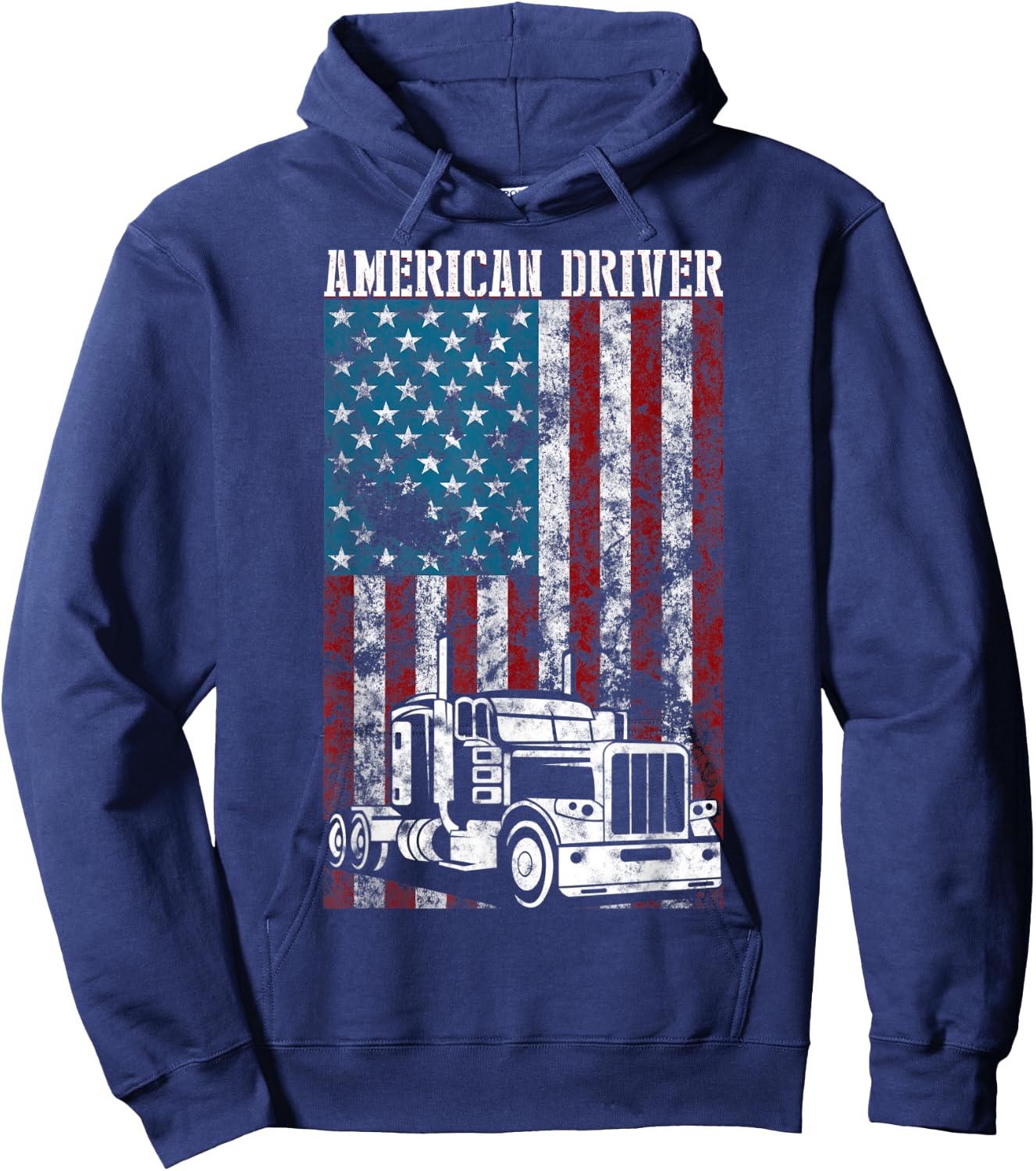 American Flag Big Rig Semi-Trailer Truck Driver gift Men Hoodie - Hoodie | Navy