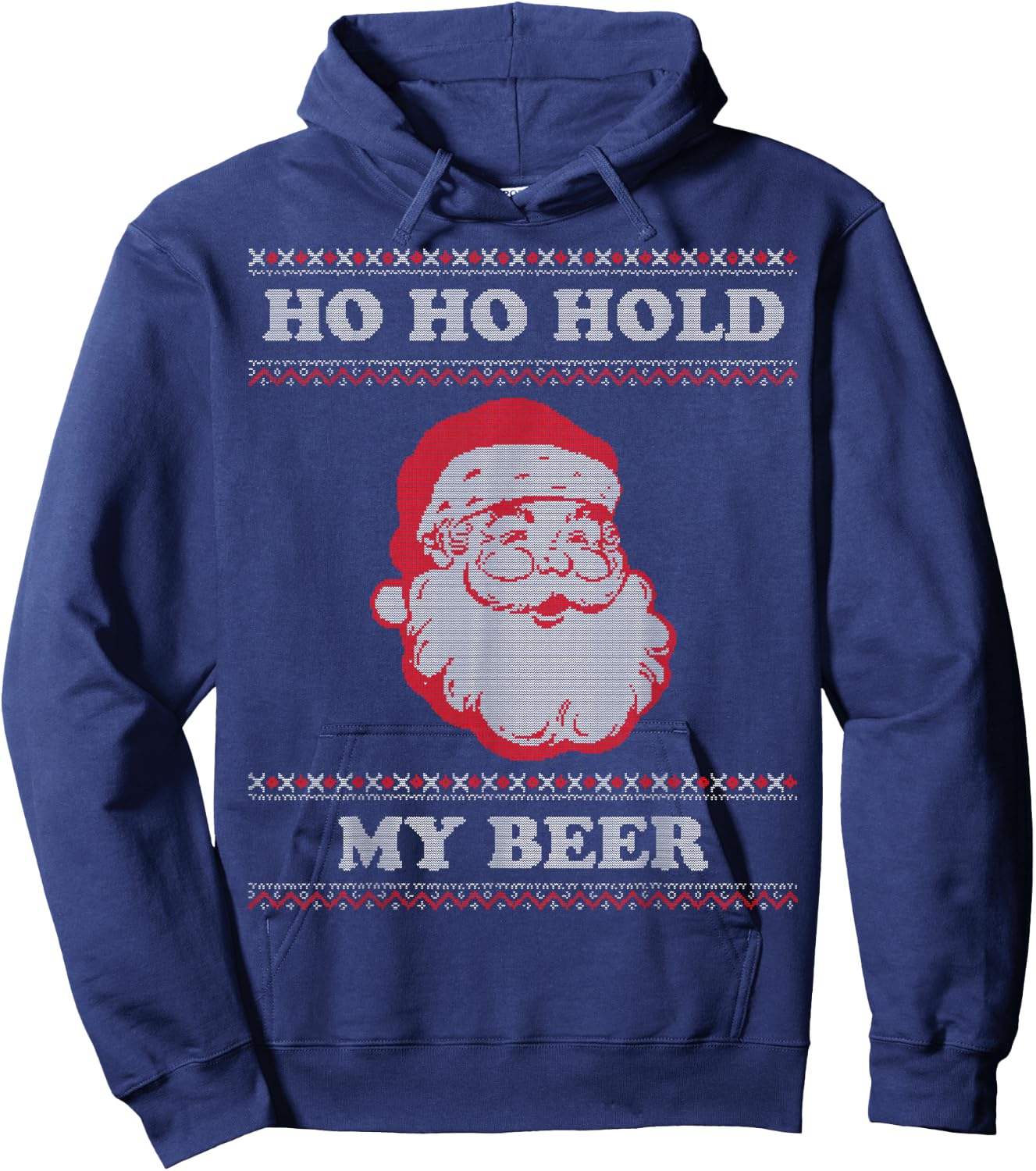 Ugly Christmas Santa, Ho Ho Hold My Beer Hoodie - Hoodie | Navy