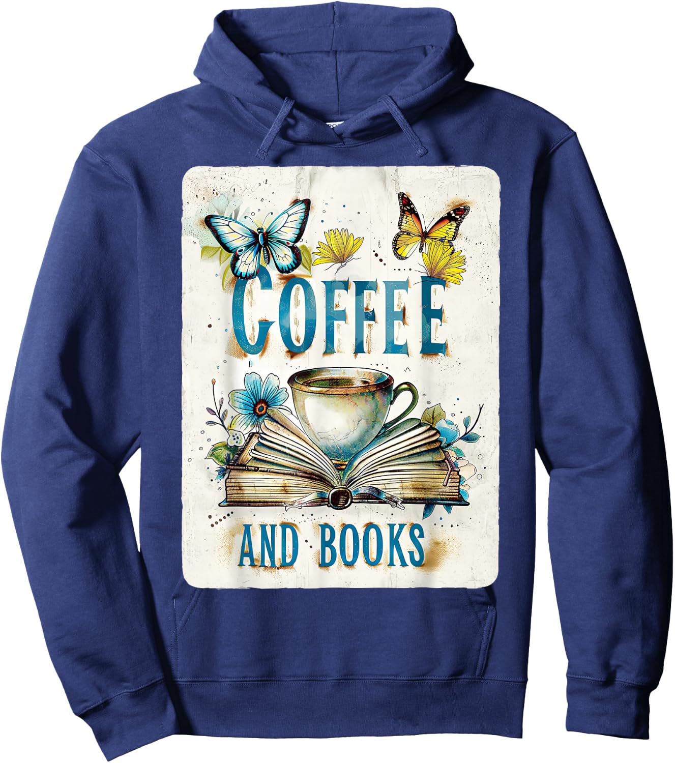 Coffee And Books Vintage Floral Book Reader Bookish Hoodie - Hoodie | Navy