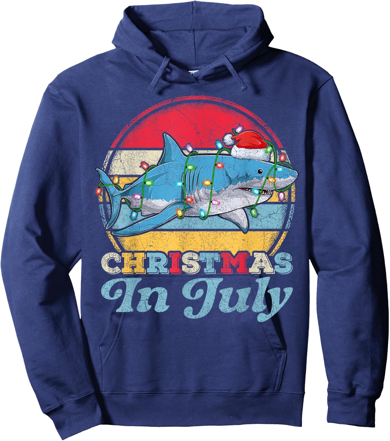 Lighting Shark Lover Vintage Retro Shark Christmas In July Hoodie - Hoodie | Navy