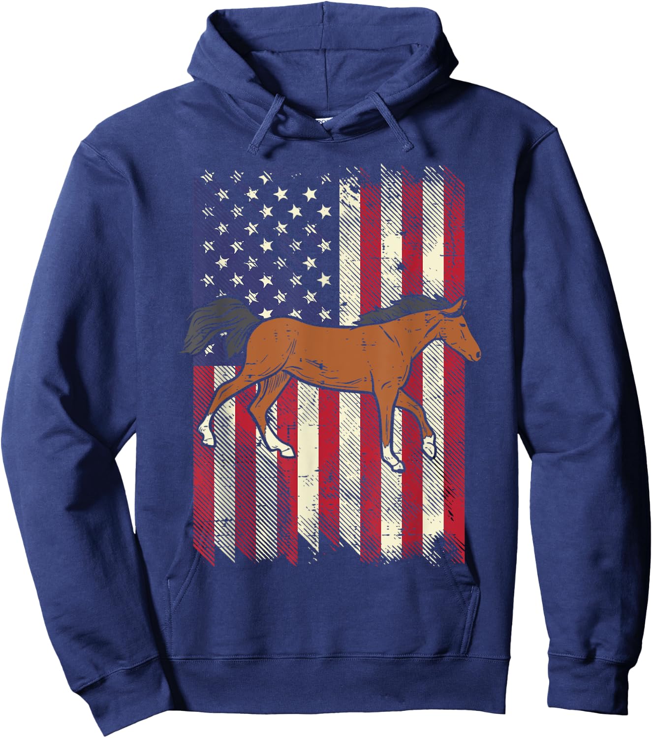 American Flag Horse Vintage Patriotic Equestrian Men Women Hoodie - Hoodie | Navy