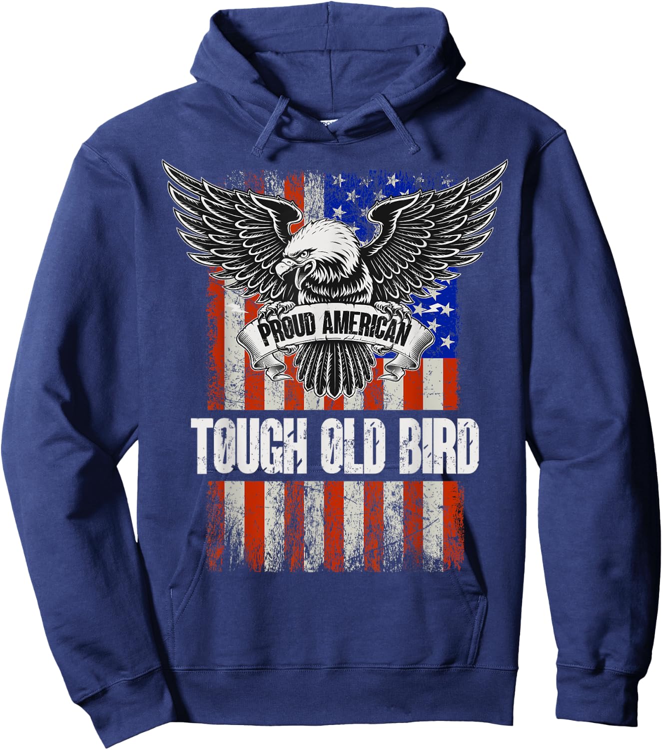 Patriotic American Flag And Eagle - Tough Old Bird Hoodie - Hoodie | Navy