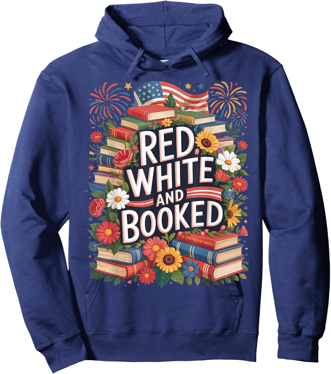 Retro Floral Red White & Booked Library Reading 4th Of July Hoodie - Hoodie | Navy