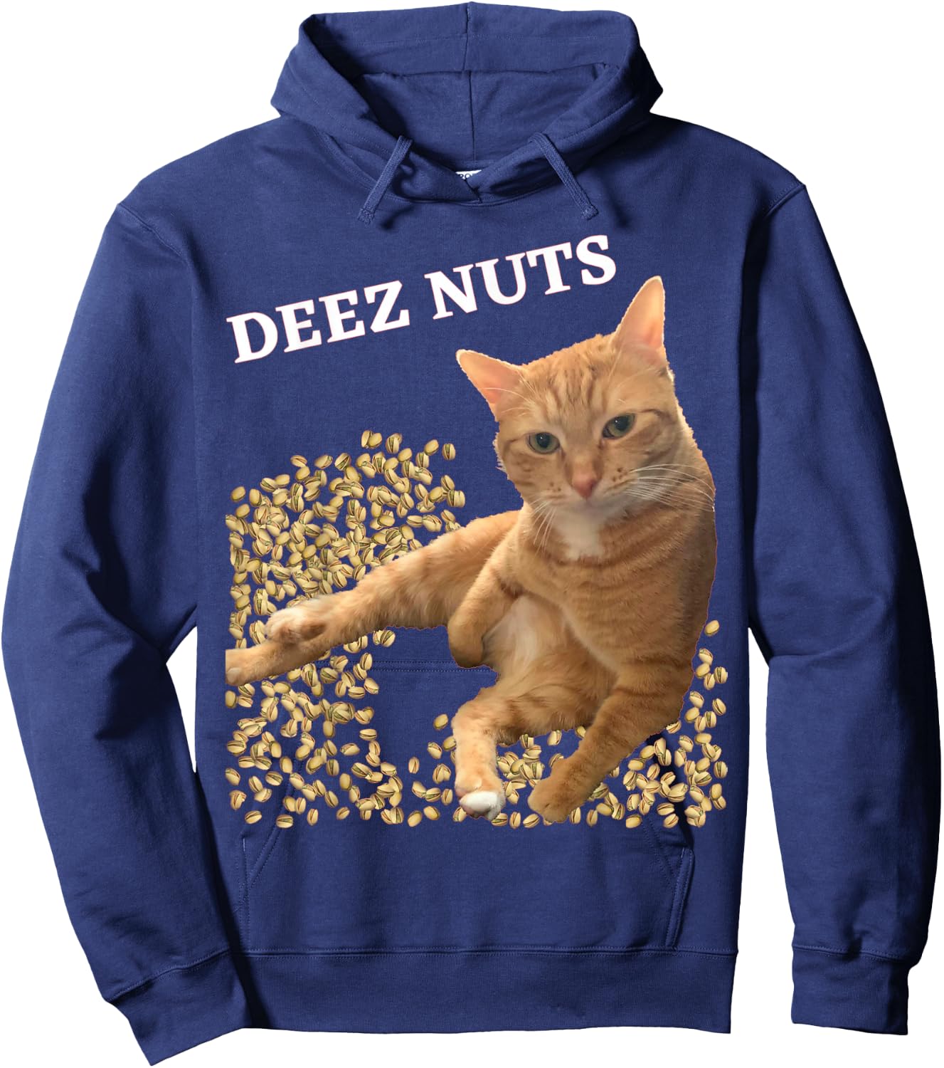 Funny Cat Deez Nuts Joke with Pistachios Men Women Kids Hoodie - Hoodie | Navy