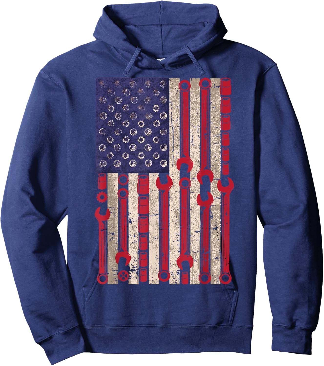 USA Flag Wrench Tools 4th of July Patriotic Mechanic Hoodie - Hoodie | Navy