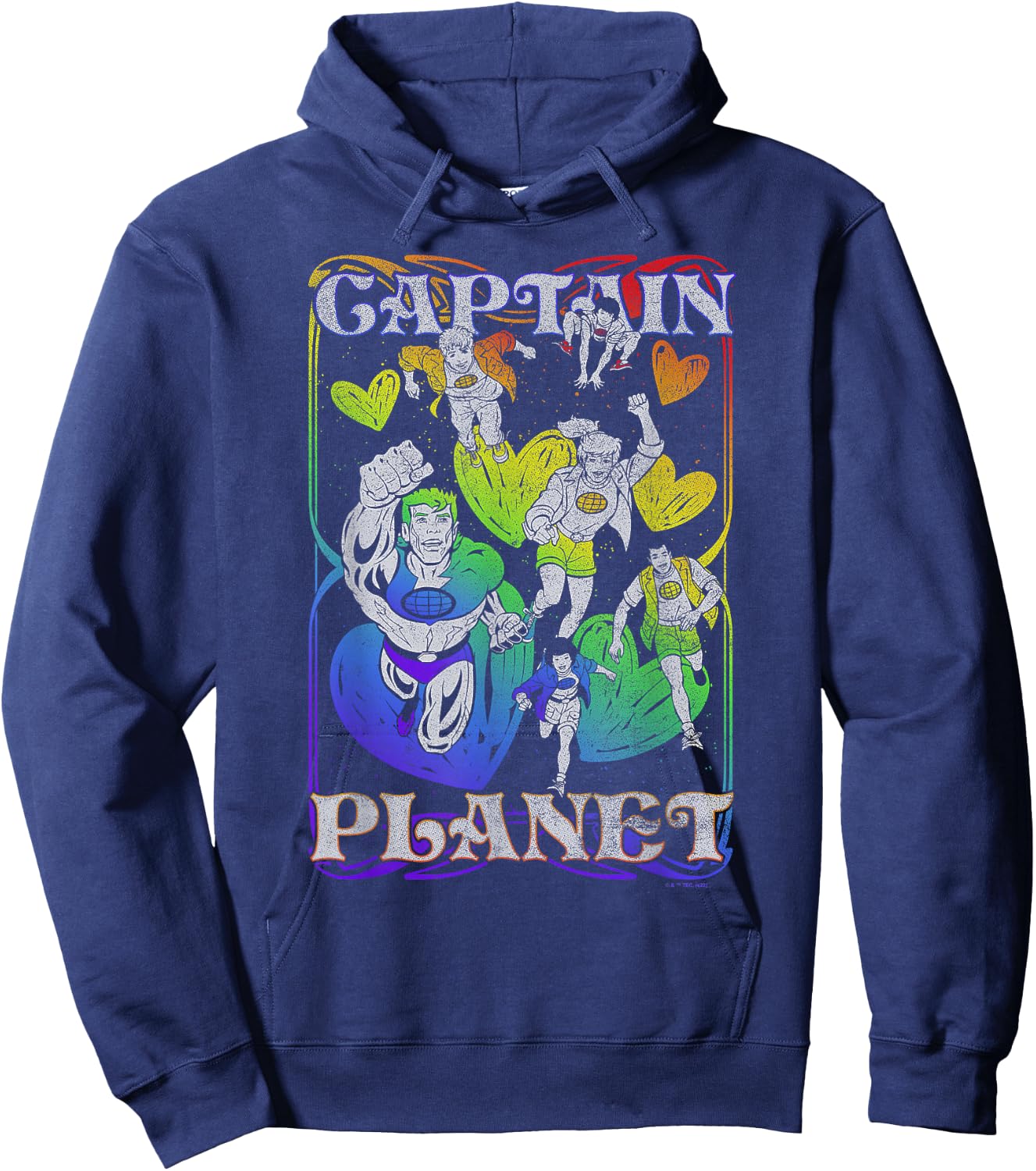Captain Planet Vintage Rainbow Hearts Group Poster Hoodie - Hoodie | Navy
