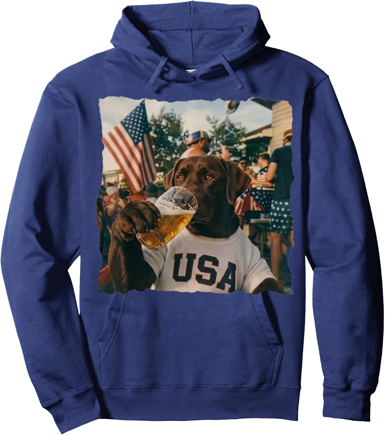 Funny Patriotic Chocolate Lab Drinking Beer 4th of July Hoodie - Hoodie | Navy