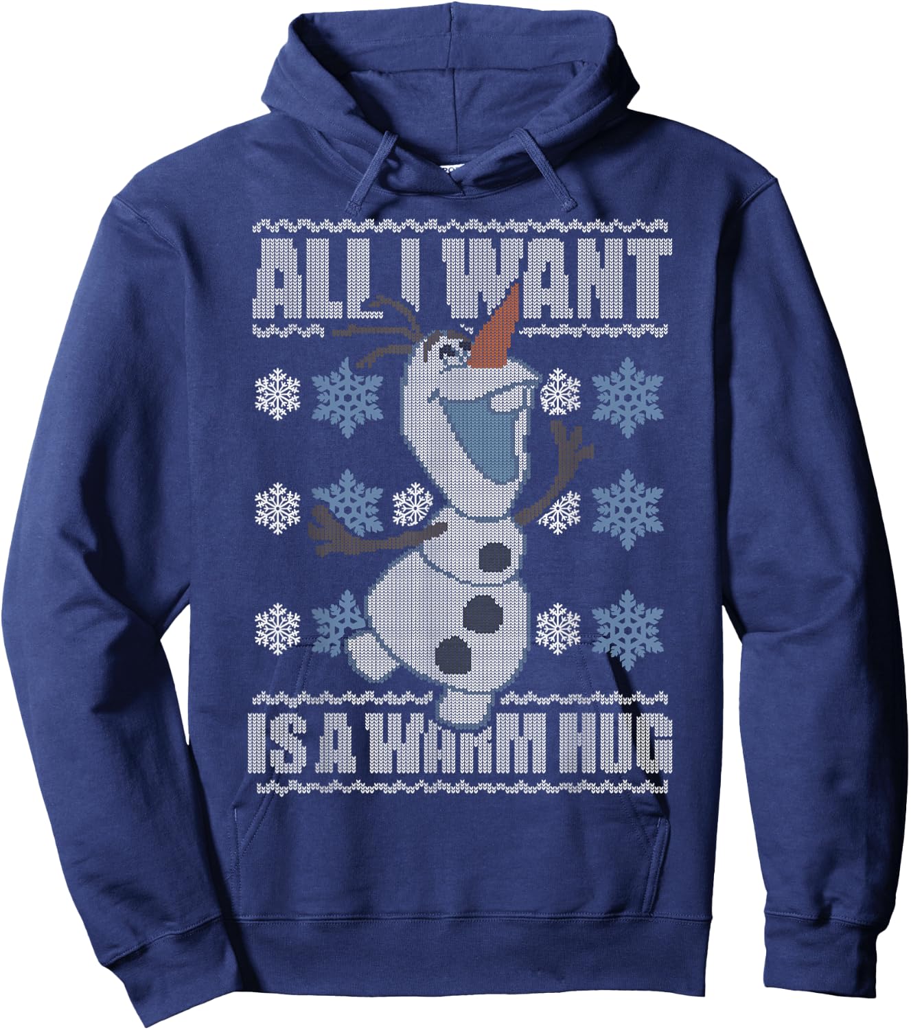 Disney Frozen Olaf All I Want Is A Warm Hug Ugly Sweater Hoodie - Hoodie | Navy