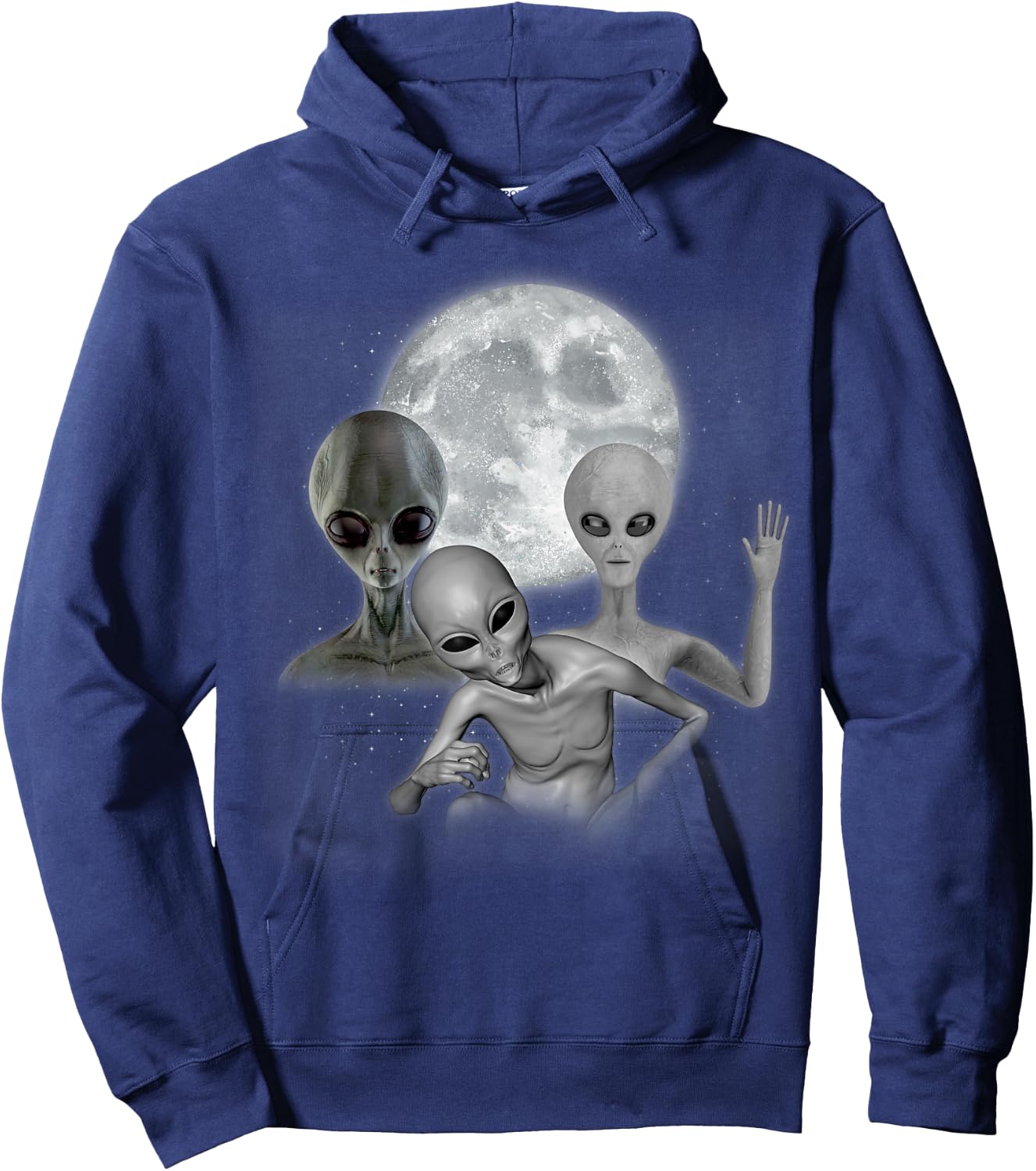 3 Aliens Howling At The Moon Funny Space Alien Lover Kids Hoodie - Hoodie | Navy