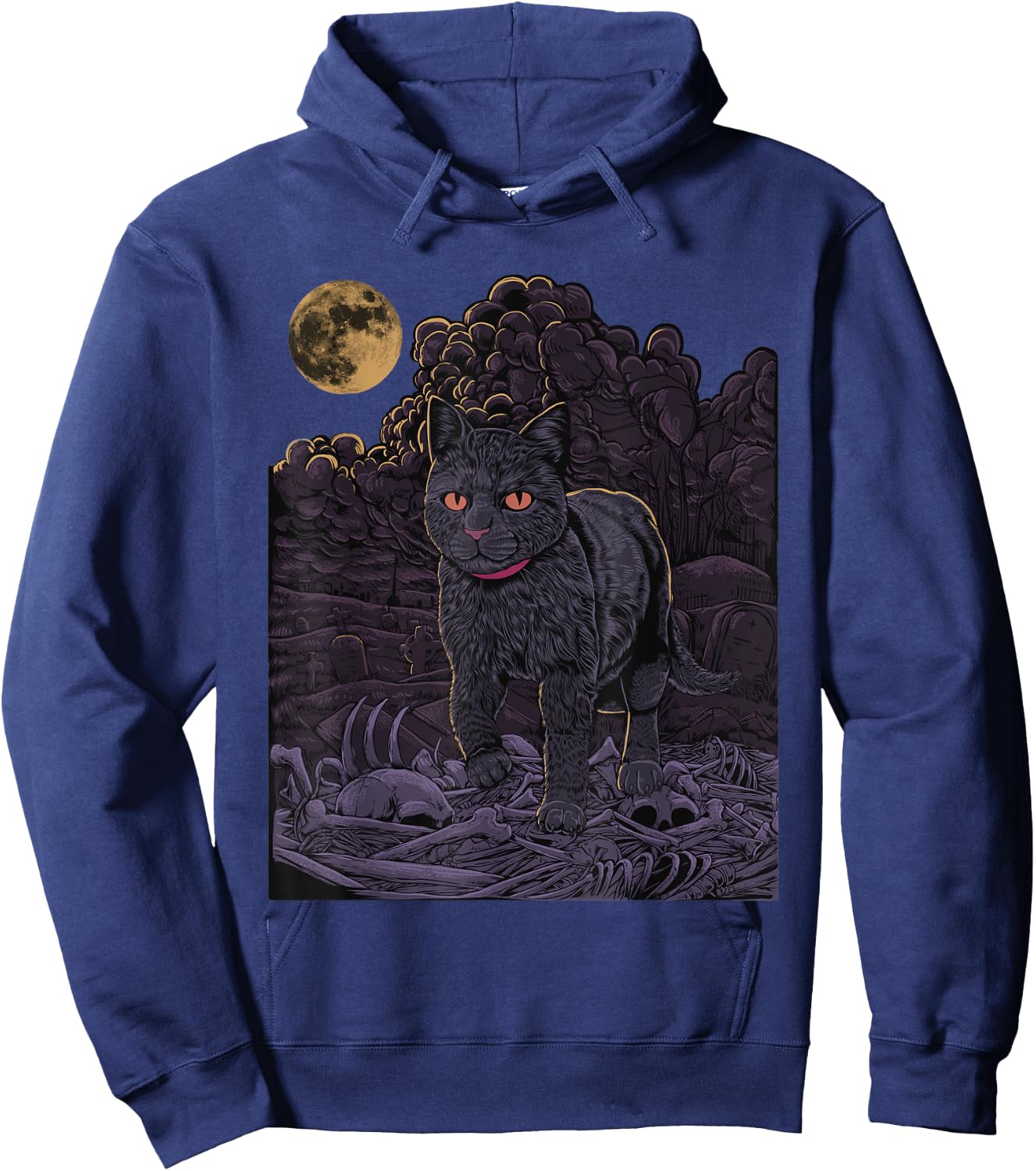 Evil Cat - Black cat in the cemetery - Gothic Cat Women Hoodie - Hoodie | Navy