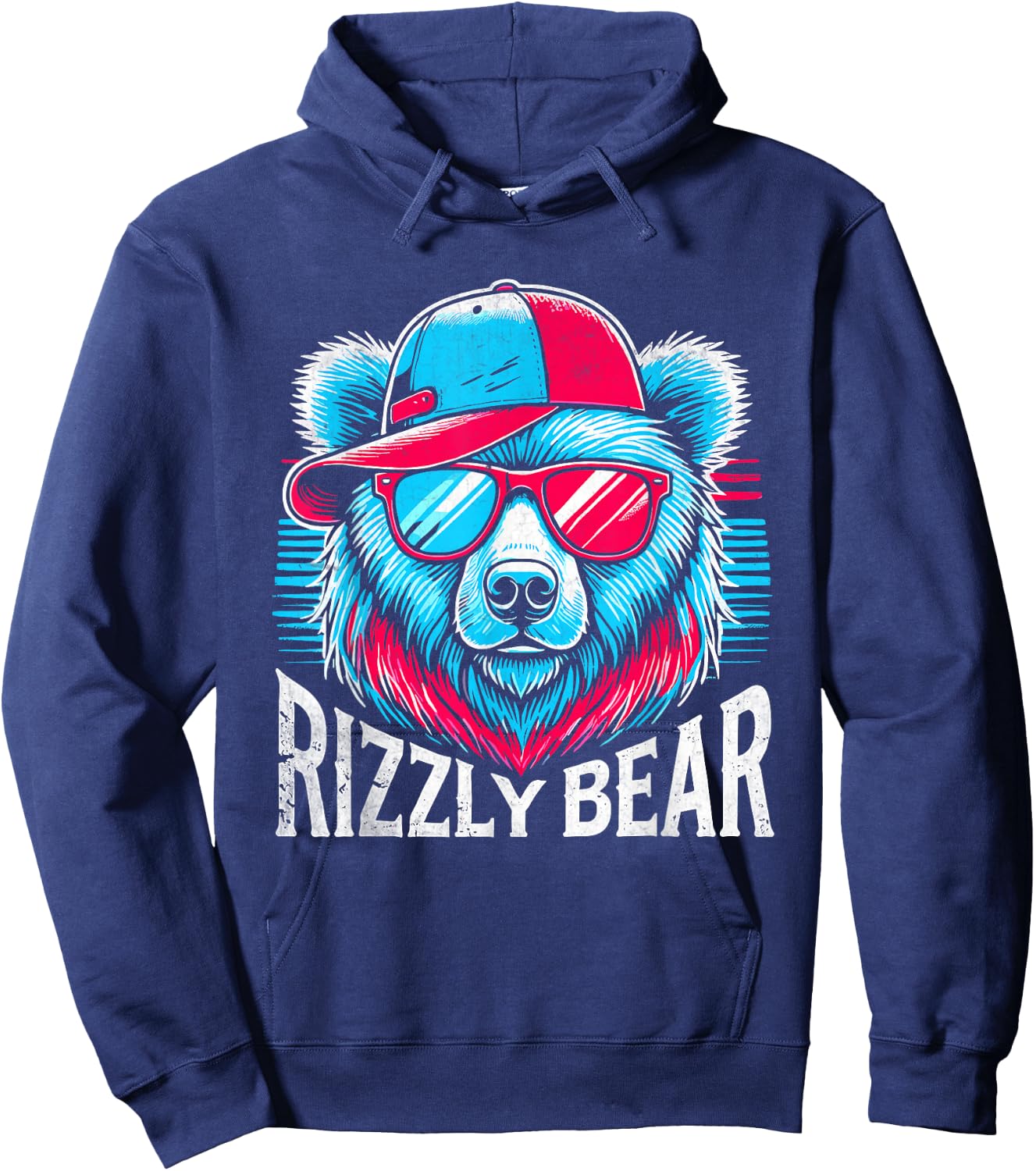 Rizzly Bear Cool Bear Wearing Sunglasses Rizz Boys Hoodie - Hoodie | Navy