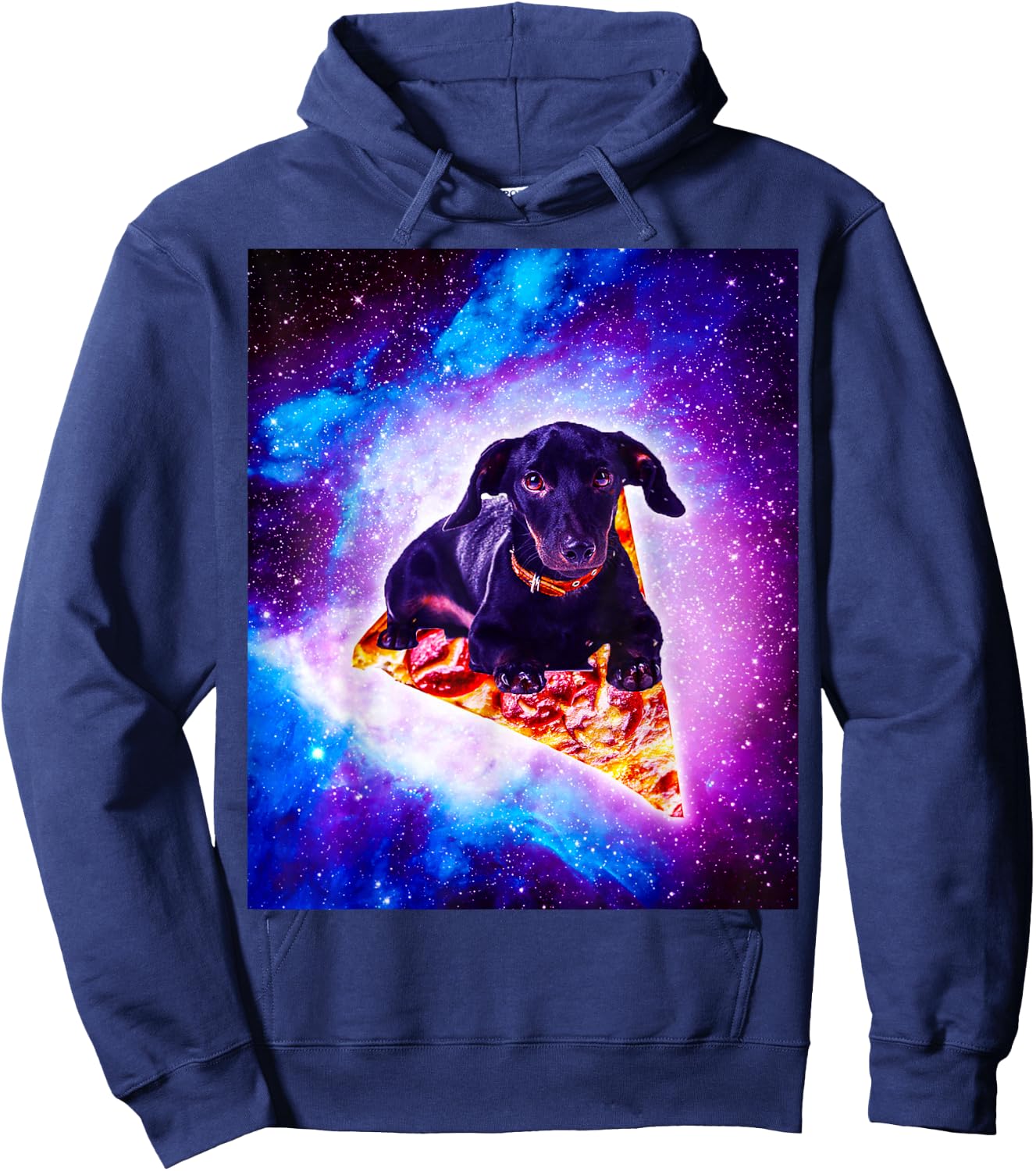 Outer Space Galaxy Dog Riding Pizza Hoodie - Hoodie | Navy