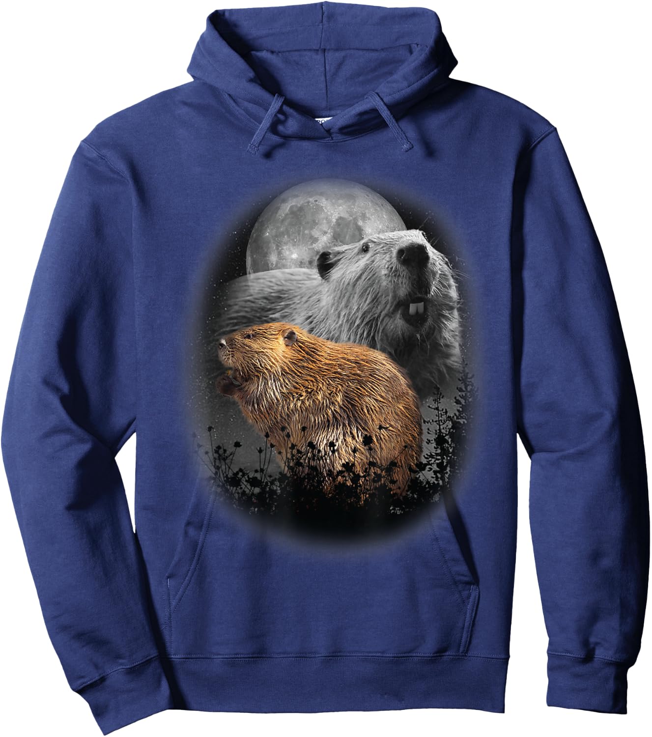 Beaver Illustration Moon Beaver Lovers Hoodie - Hoodie | Navy