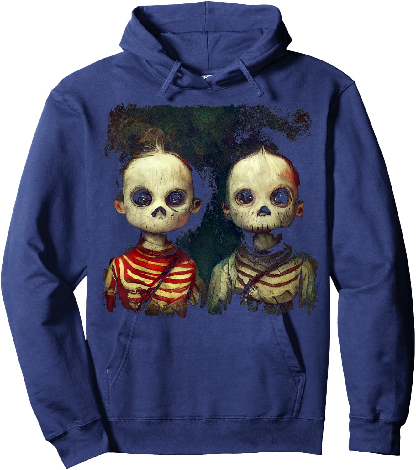 Creepy Skeleton Twins Shirt Aesthetic Horror Goth Halloween Hoodie - Hoodie | Navy