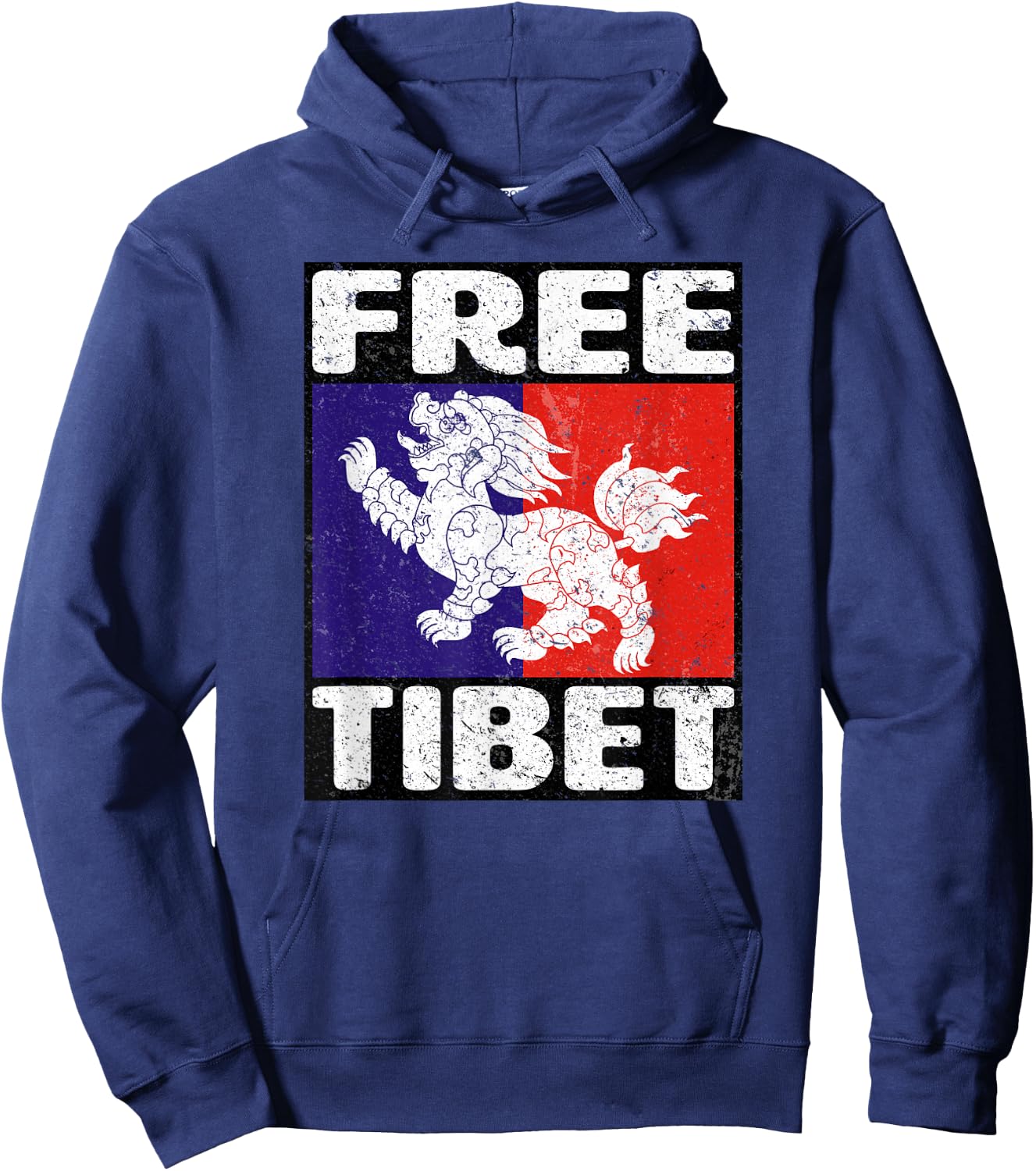Free Tibet Flag Snow Lion Vintage Graphic Hoodie - Hoodie | Navy