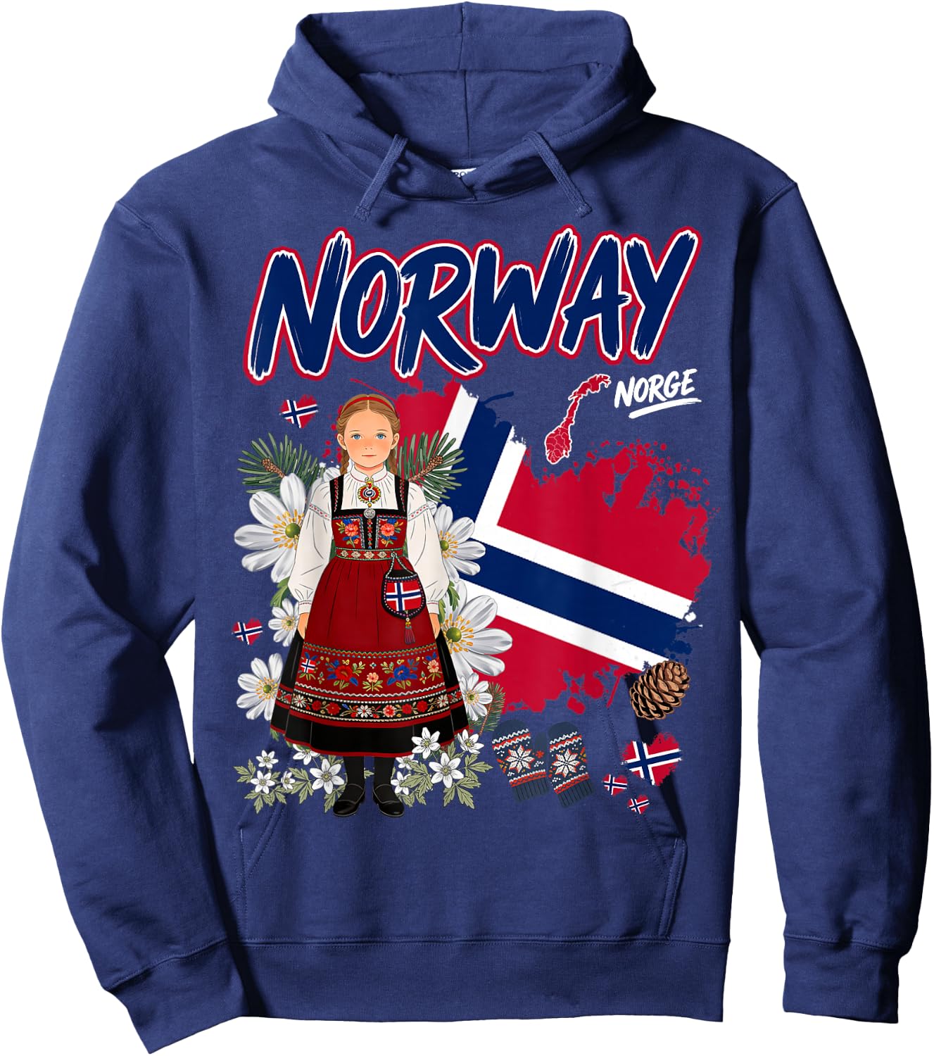 Norwegian Flag Idea for Girls Norge Norway Culture Themed Hoodie - Hoodie | Navy