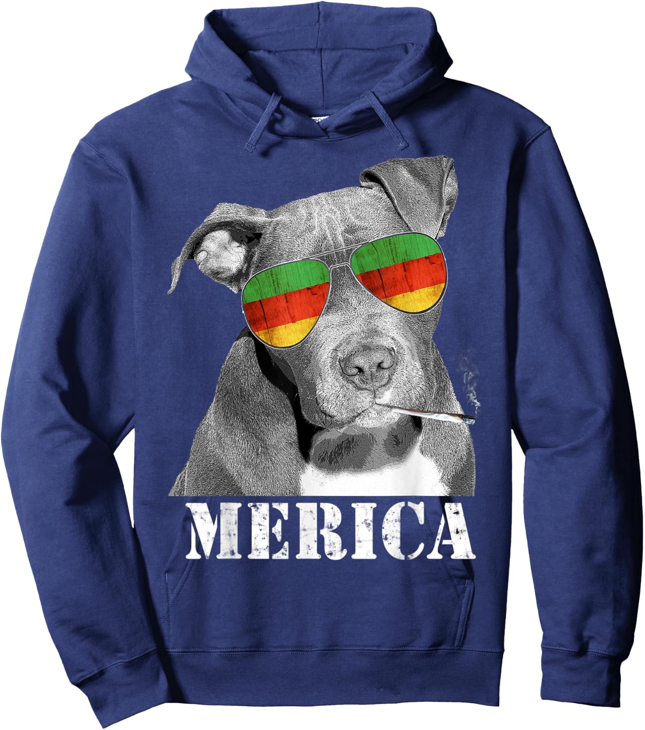 Pot Leaf Marijuana Weed Pitbull Funny Dog Smoking Hoodie - Hoodie | Navy