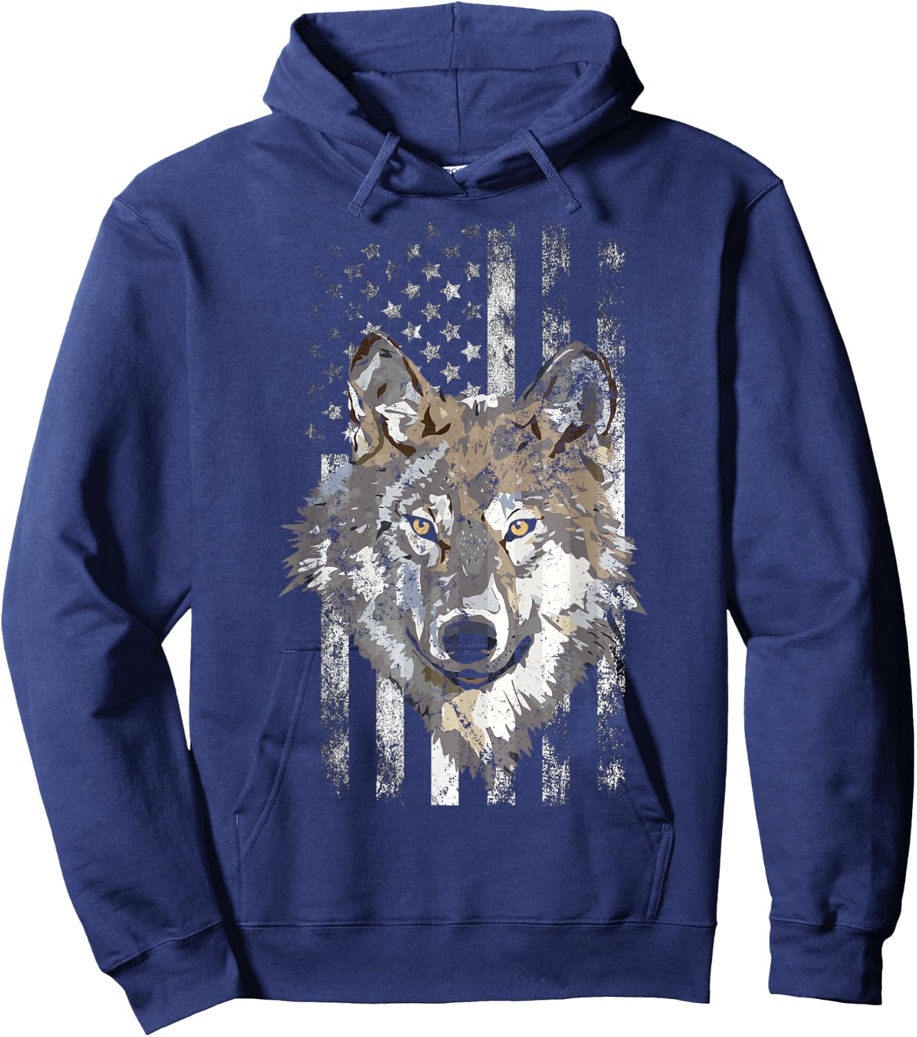 American Flag Wolf Lover American USA Grey Patriotic Wolf Hoodie - Hoodie | Navy