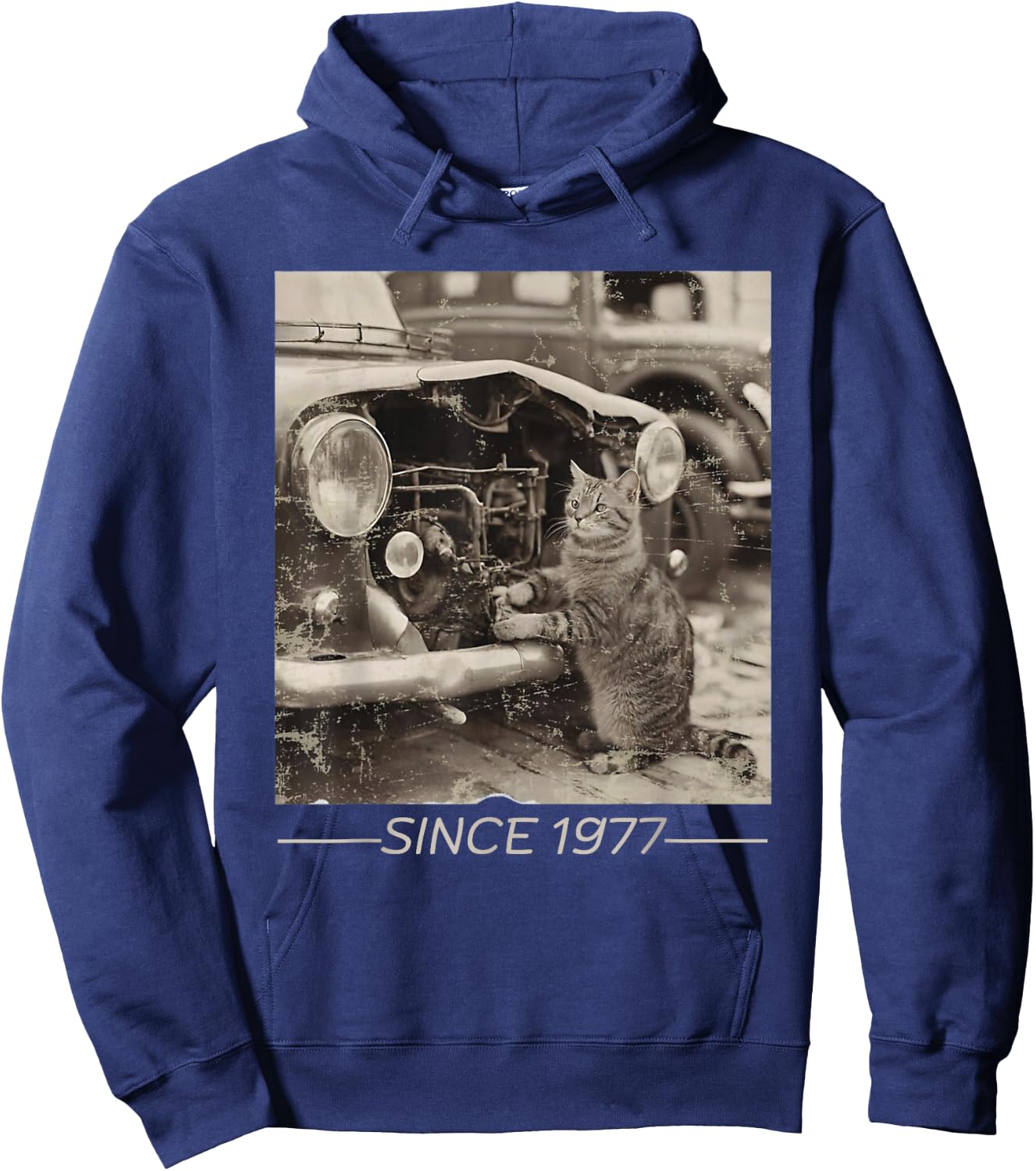 Cat Repairing a Car Vintage Car Mechanic Cat Lovers Hoodie - Hoodie | Navy