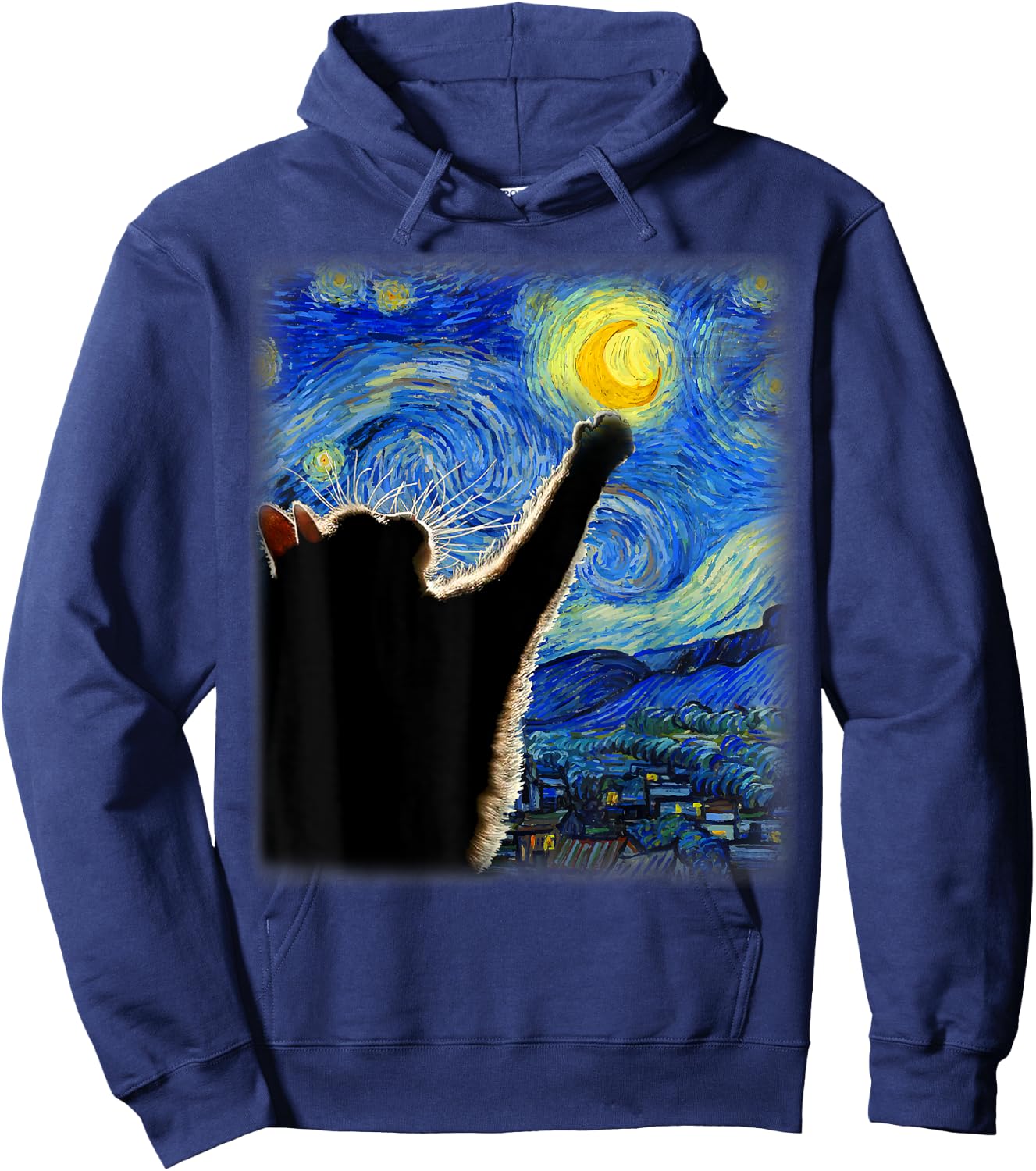 Van Gogh Starry Night Cat - Classic Fit, Cat Lover/Mom/Dad Gift, Black Hoodie - Hoodie | Navy