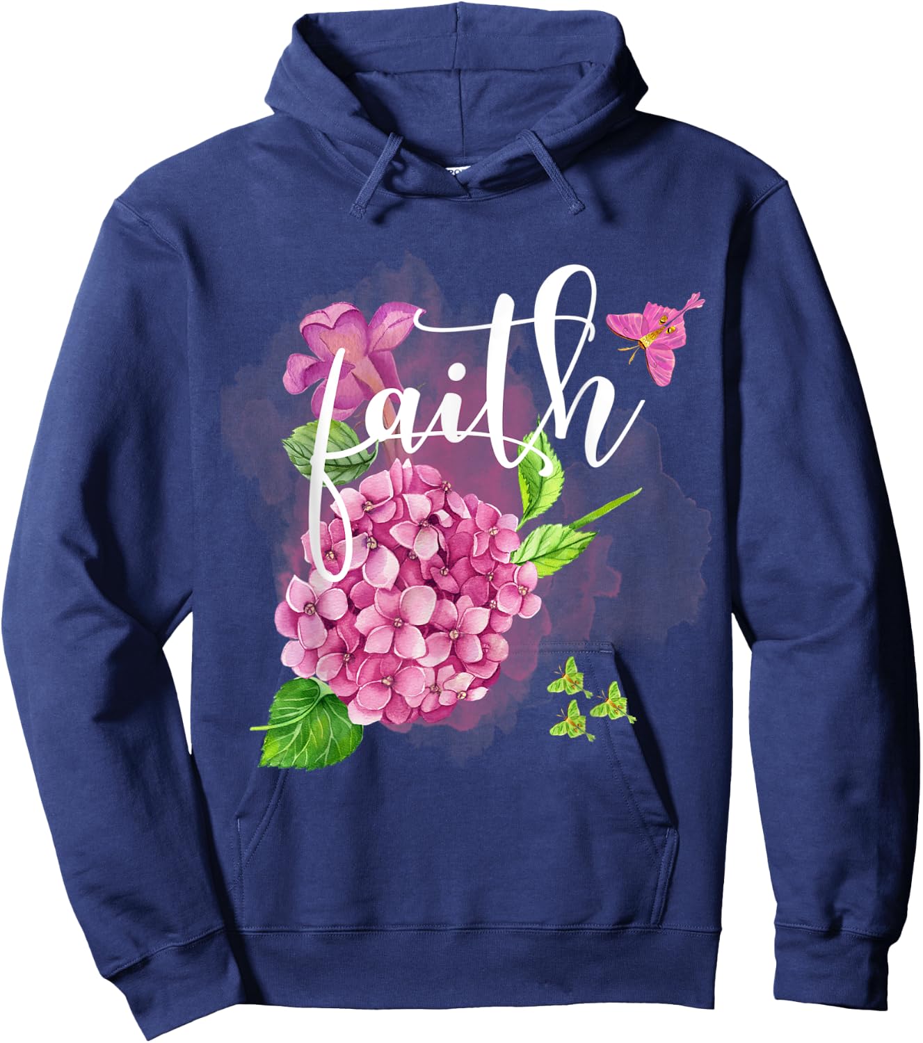 Faith Floral Pretty Hydrangea With Butterfly's Christian Hoodie - Hoodie | Navy