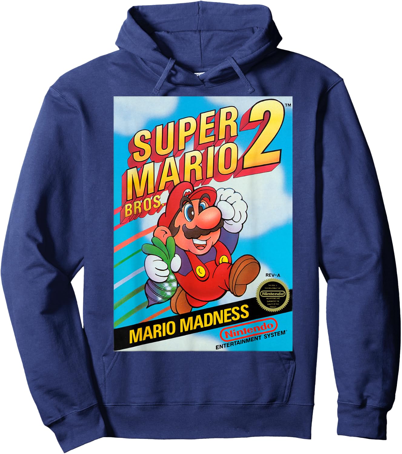 Super Mario Bros 2 Retro Box Art Graphic Hoodie - Hoodie | Navy