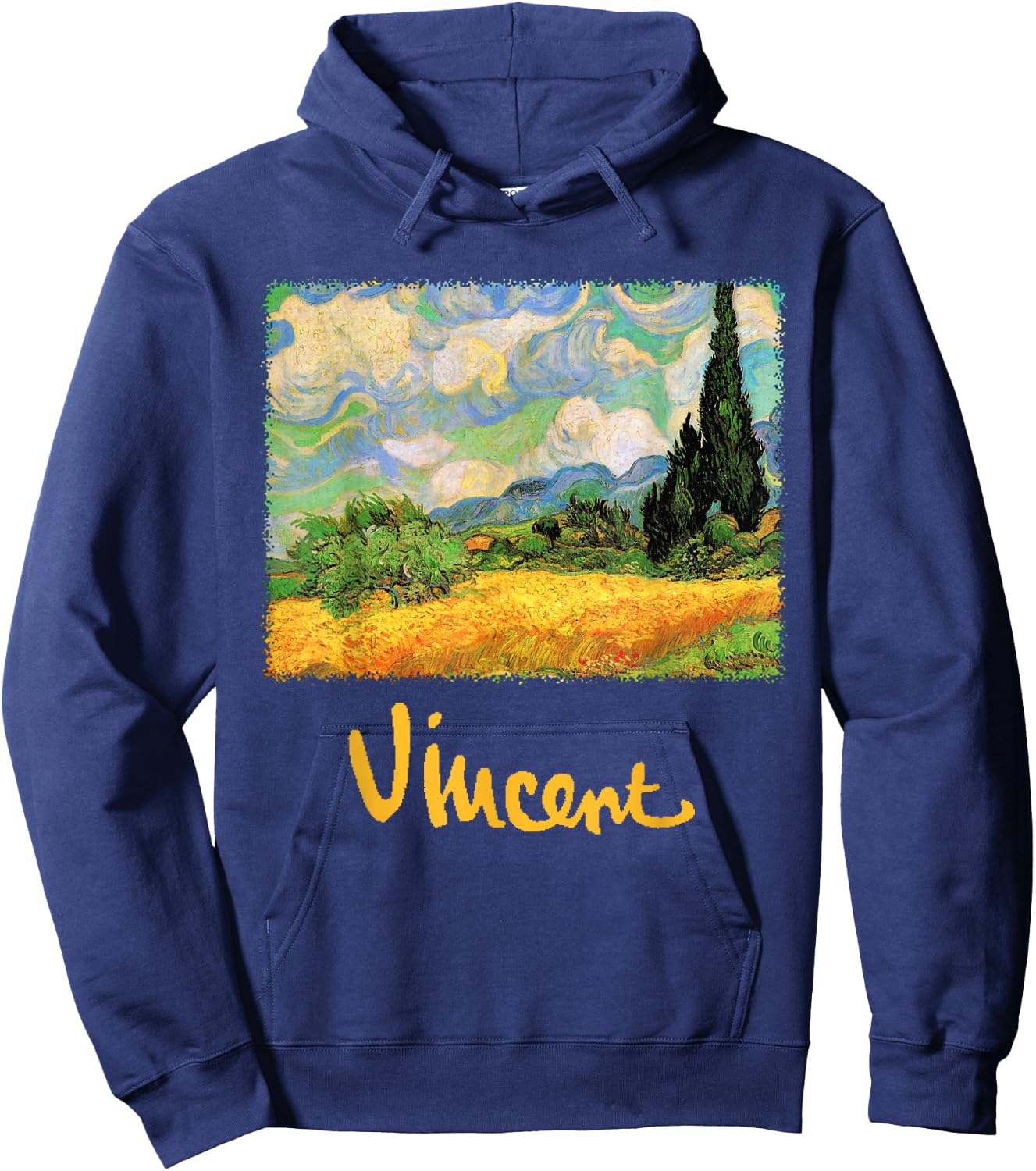 Wheat Field with Cypress Haute Galline by Vincent van Gogh Hoodie - Hoodie | Navy
