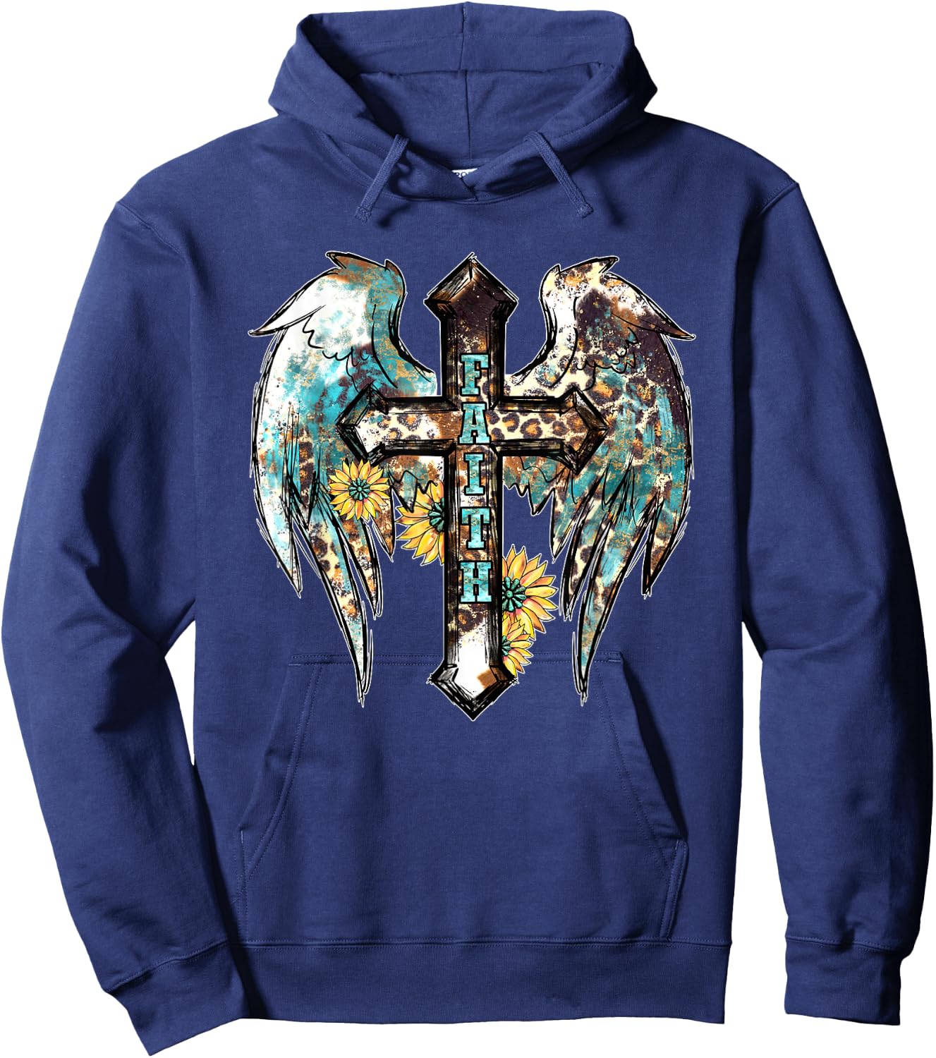 Christian Western Cross With Sunflower Decor Faith Hoodie - Hoodie | Navy