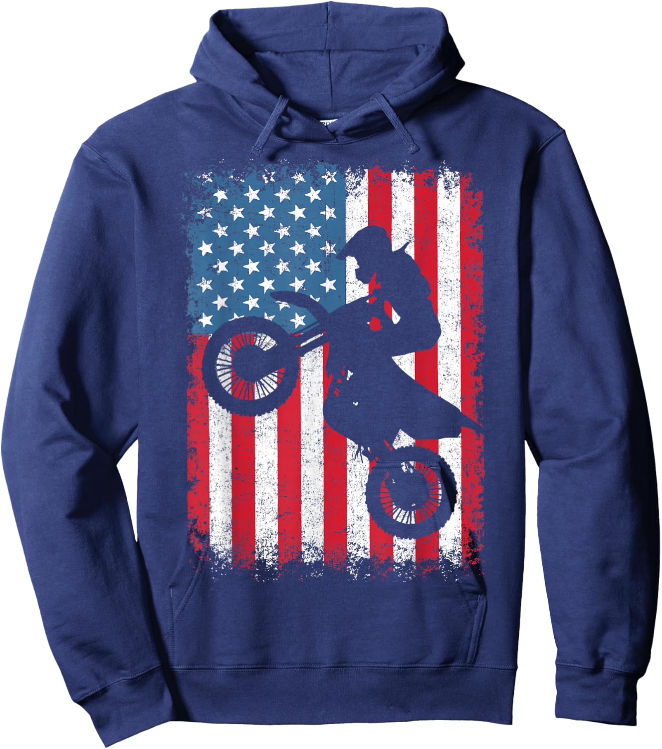 Dirt Bike Motocross Biker American Flag 4th of July Boys Men Hoodie - Hoodie | Navy