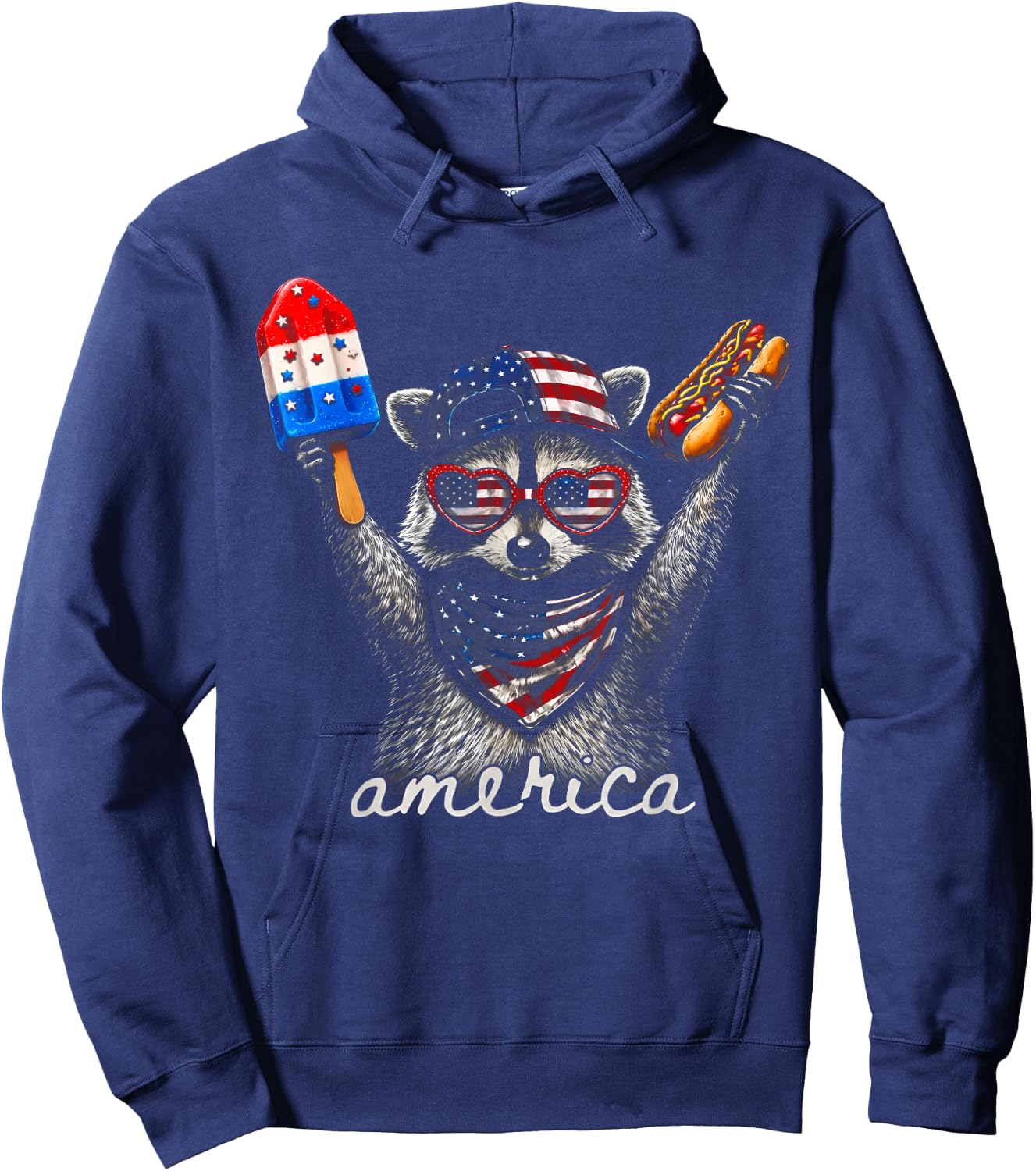 America Raccoon Ice Cream & Hot Dog 1776-2026 4th of July Hoodie - Hoodie | Navy