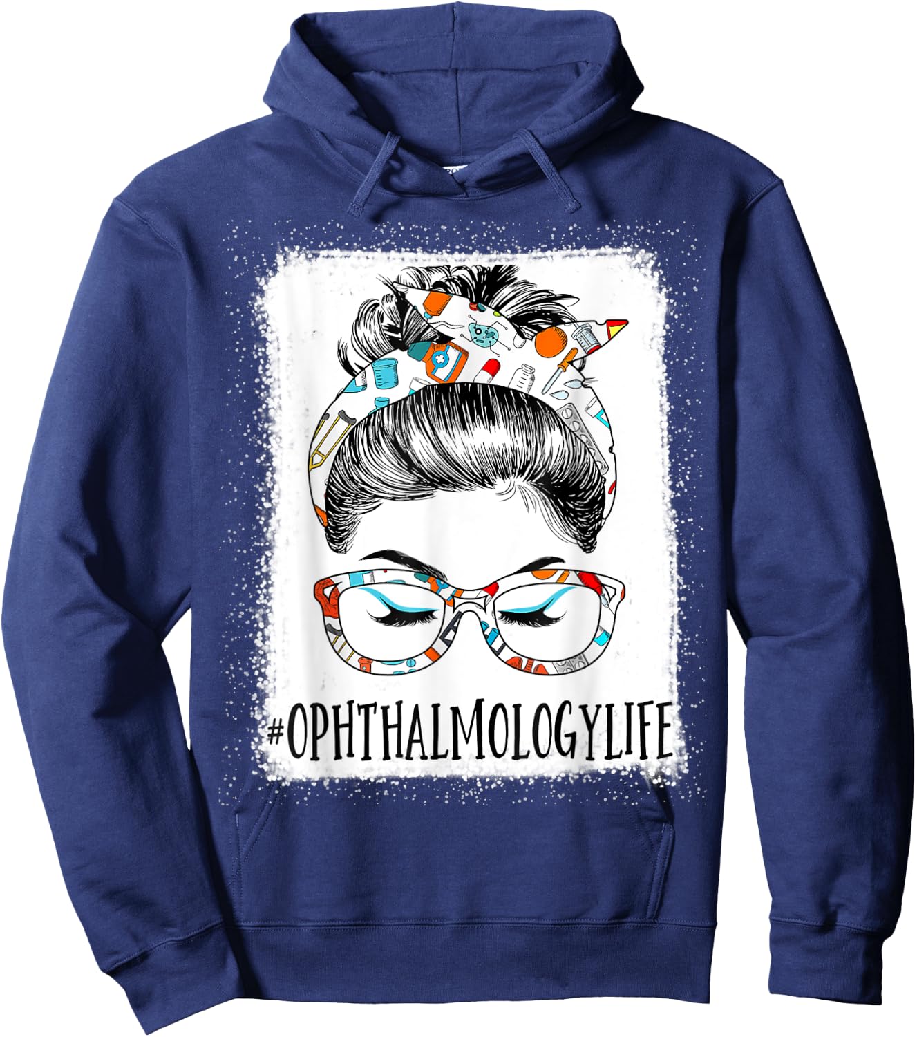 Ophthalmology Life Bleached Messy Hair Woman Bun Healthcare Hoodie - Hoodie | Navy