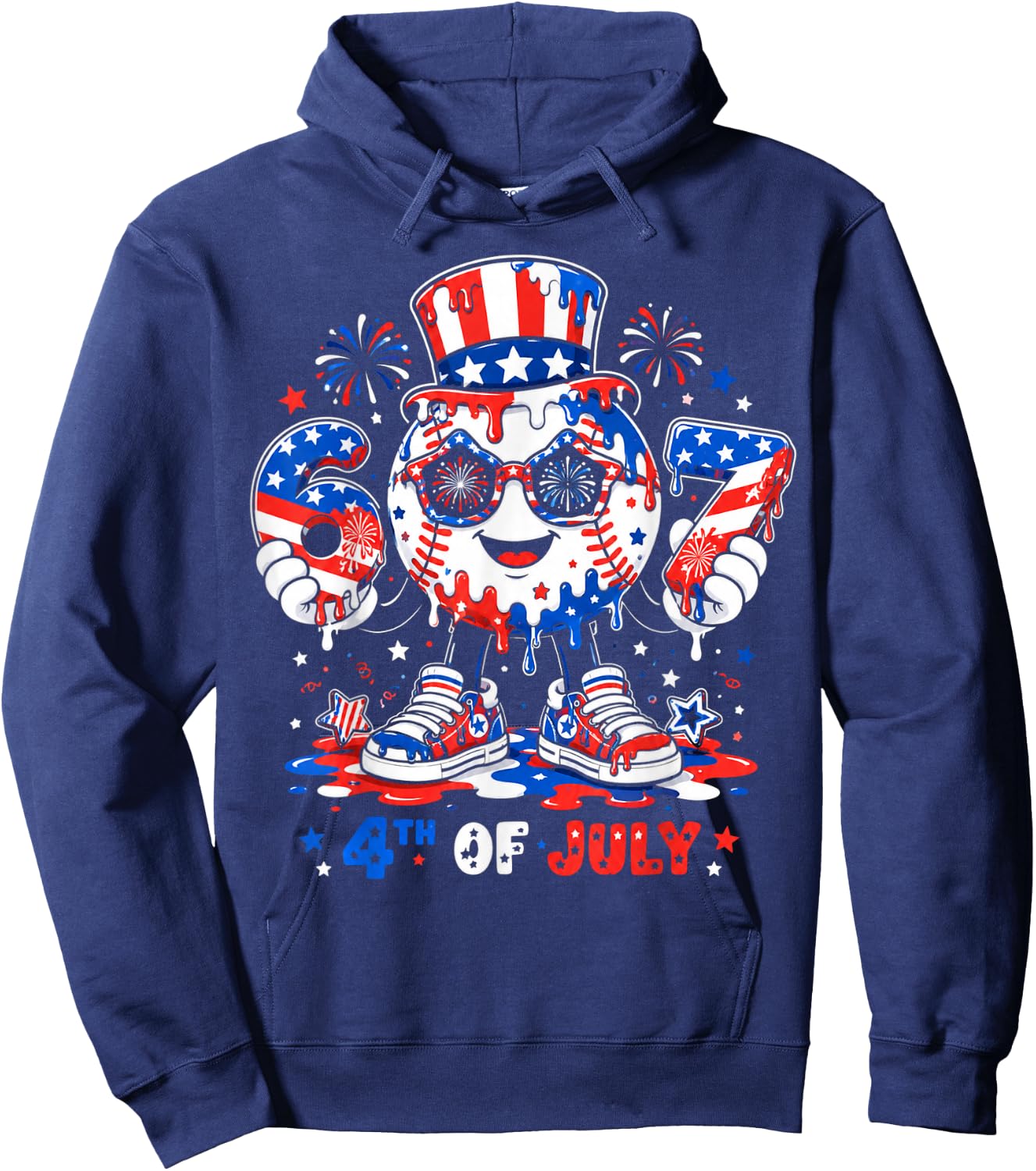 67 Baseball Drip Ice Cream Boys Girls 4th of July American Hoodie - Hoodie | Navy