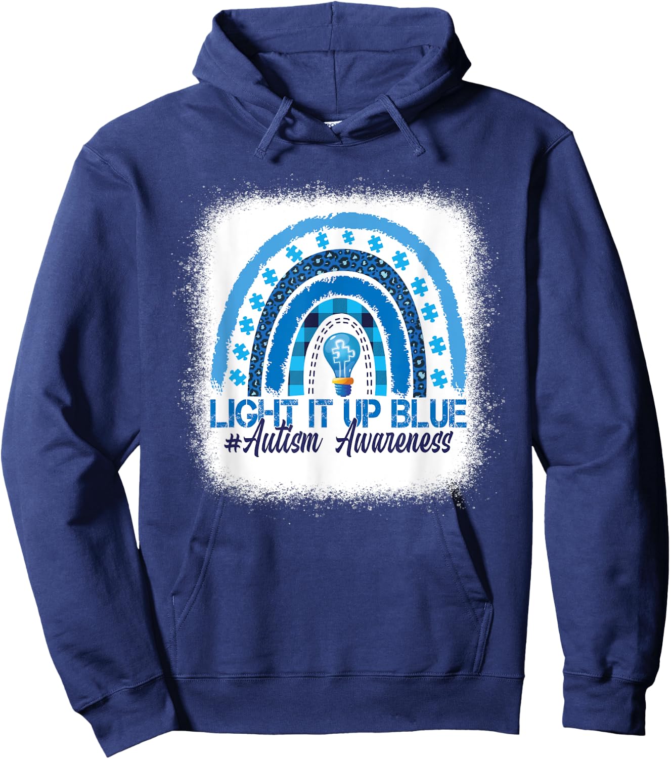 Light It Up Blue Rainbow Bleached Autism Awareness Hoodie - Hoodie | Navy