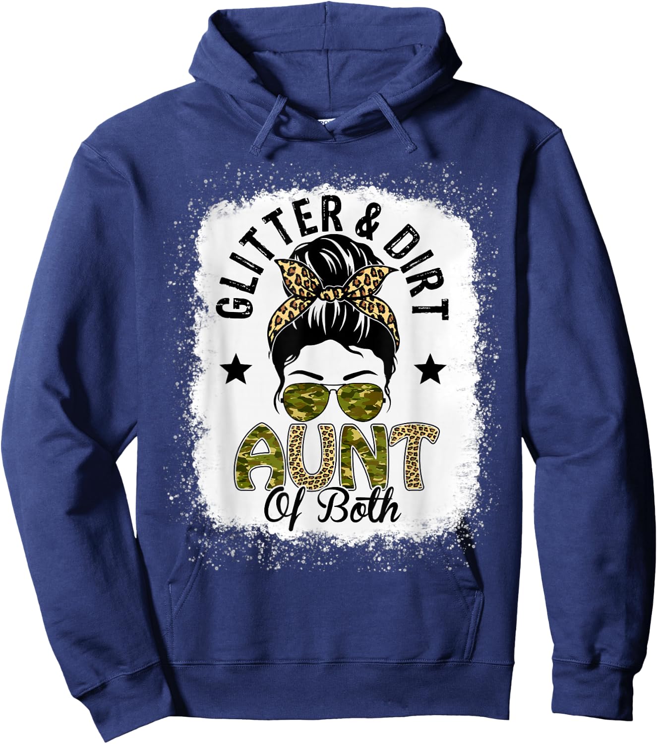 Aunt Of Both Messy Bun Leopard Camo Bleached Mother's Day Hoodie - Hoodie | Navy