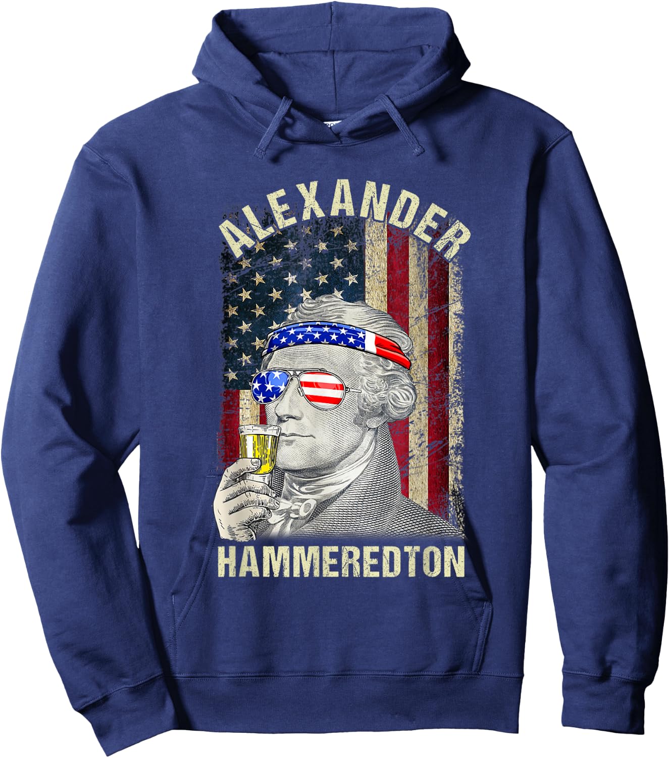 Vintage Alexander Hammeredton Hamiliton USA Flag 4th Of July Men Hoodie - Hoodie | Navy