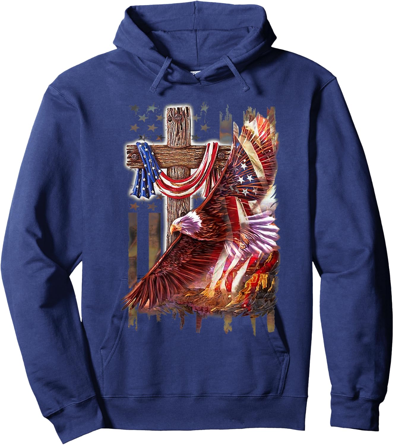 Cross Christian Jesus Eagle Flag American Hoodie - Hoodie | Navy