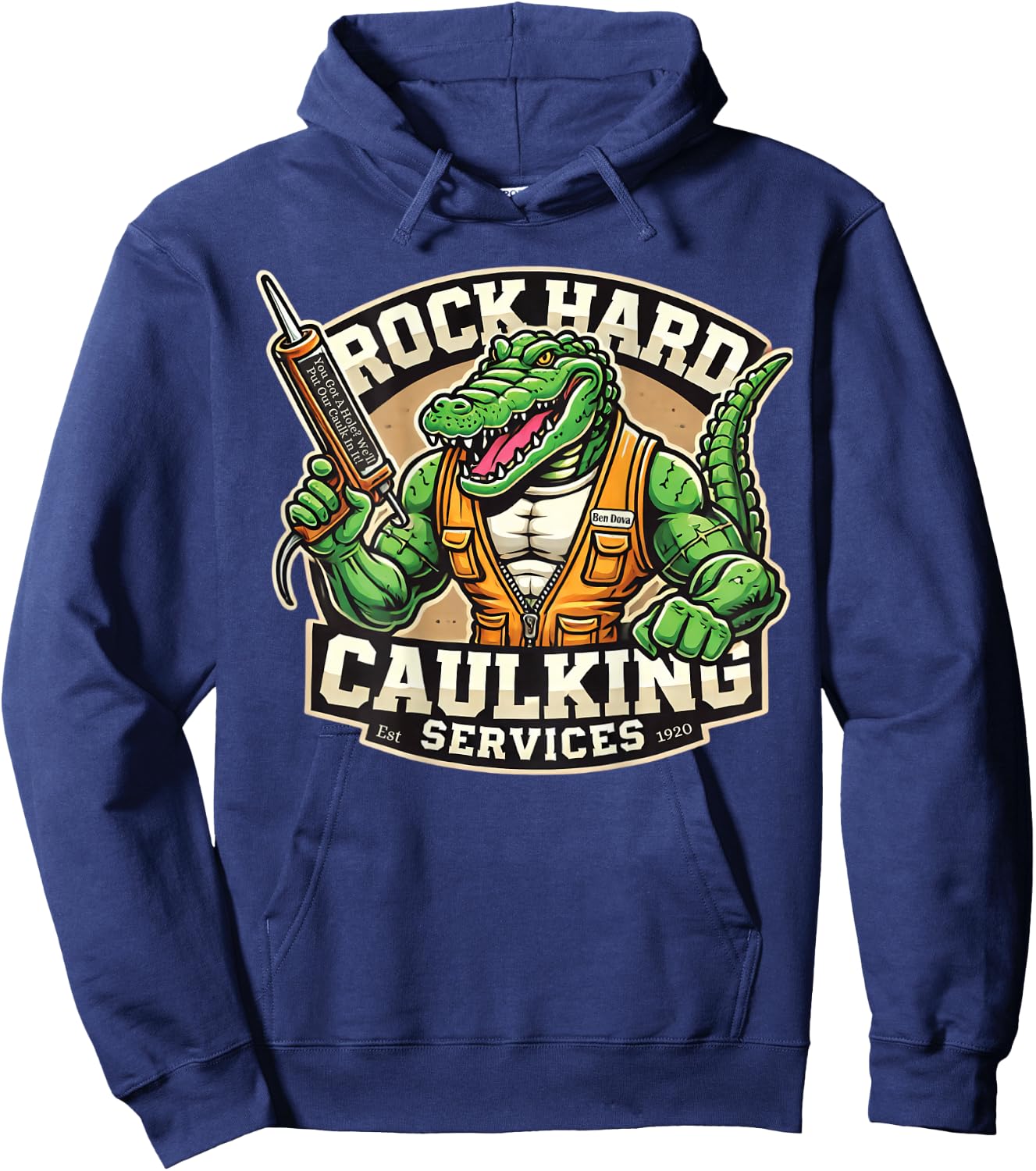 Funny Construction Adult Humor Rock Hard Caulking Services Hoodie - Hoodie | Navy
