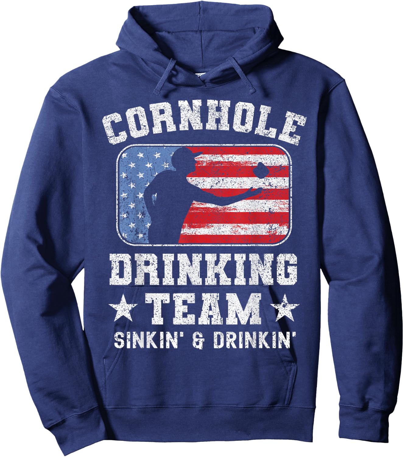 Patriotic Funny Cornhole Drinking Team Sinking and Drinking Hoodie - Hoodie | Navy
