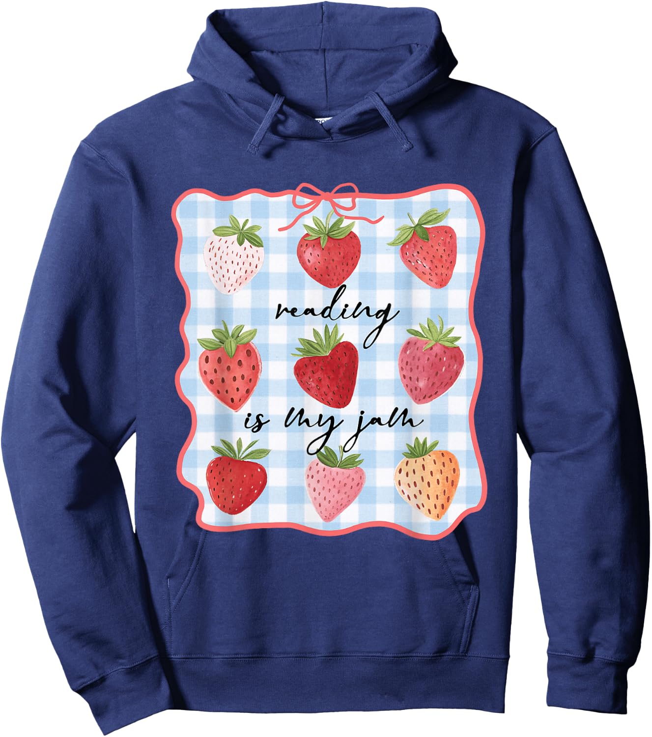 Reading is My Jam Preppy Stawberry Bookworm Book Lover Nerd Hoodie - Hoodie | Navy
