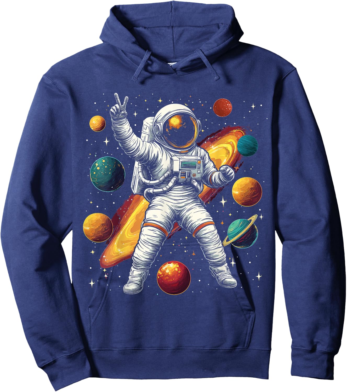 Astronaut Peace Sign Outer Space Cosmic Galaxy Adventure Boy Hoodie - Hoodie | Navy